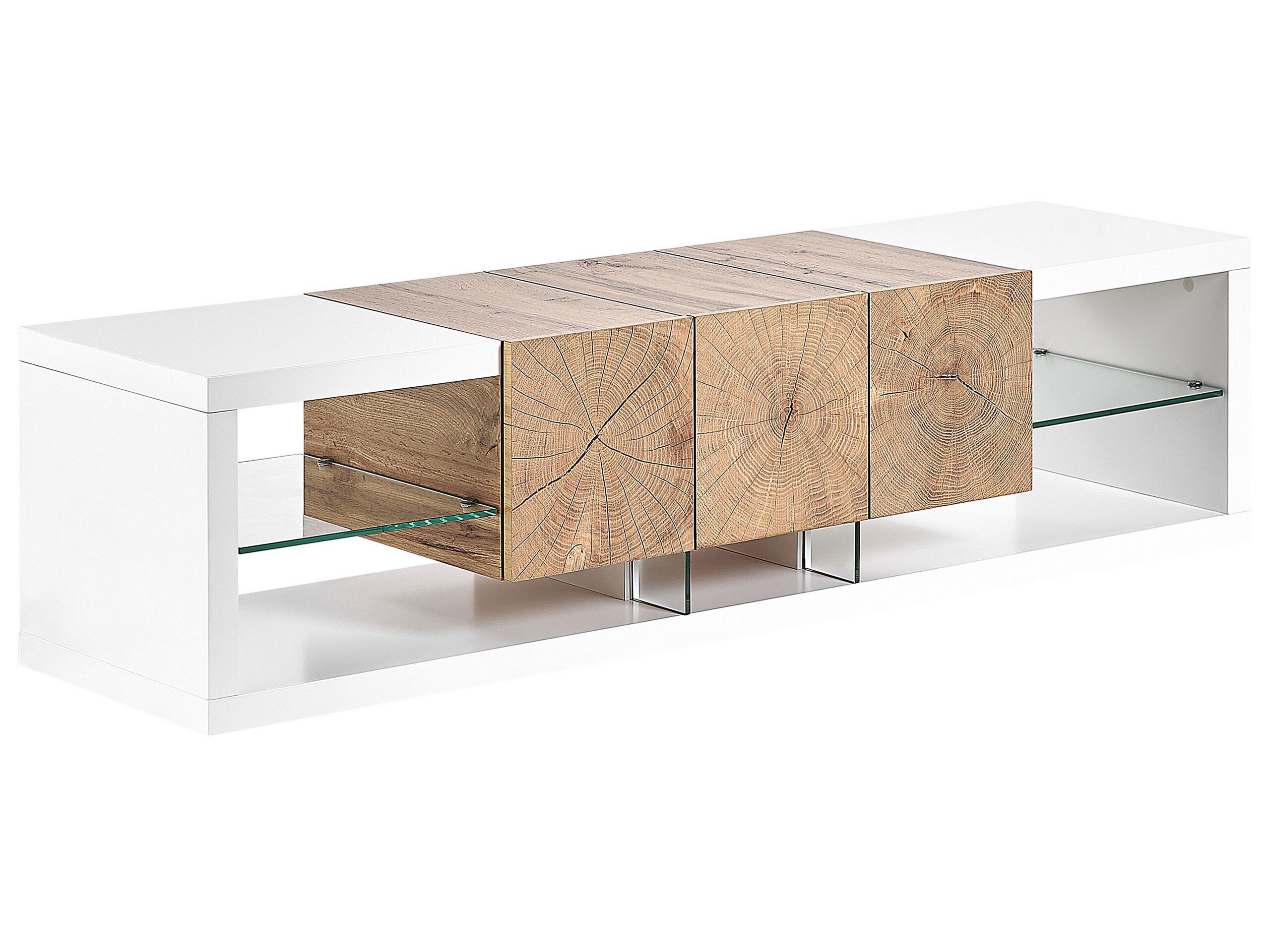 TV Stand White and Light Wood FULERTON - Gemini Interiors