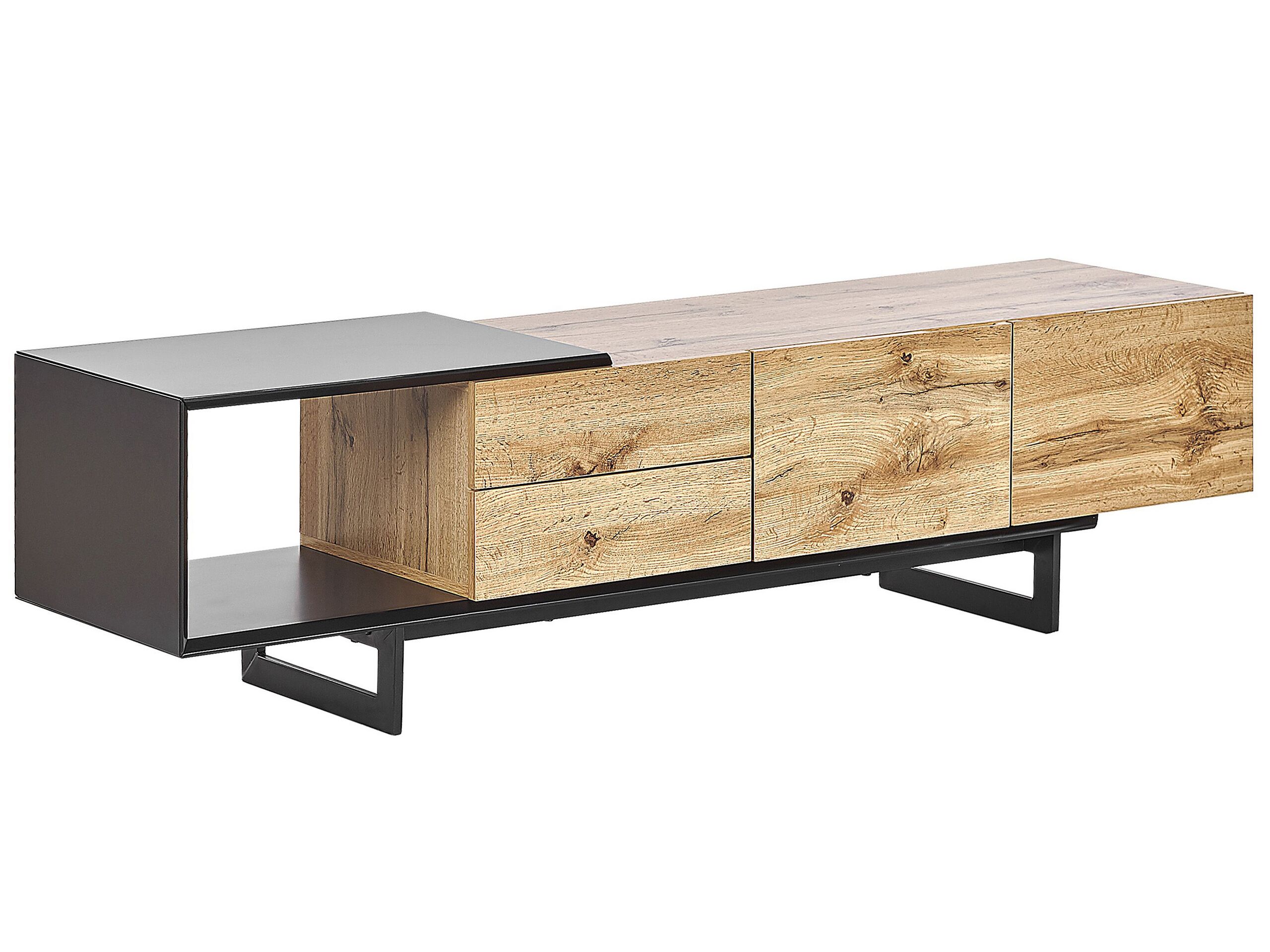 TV Stand Light Wood and Black FIORA - Gemini Interiors