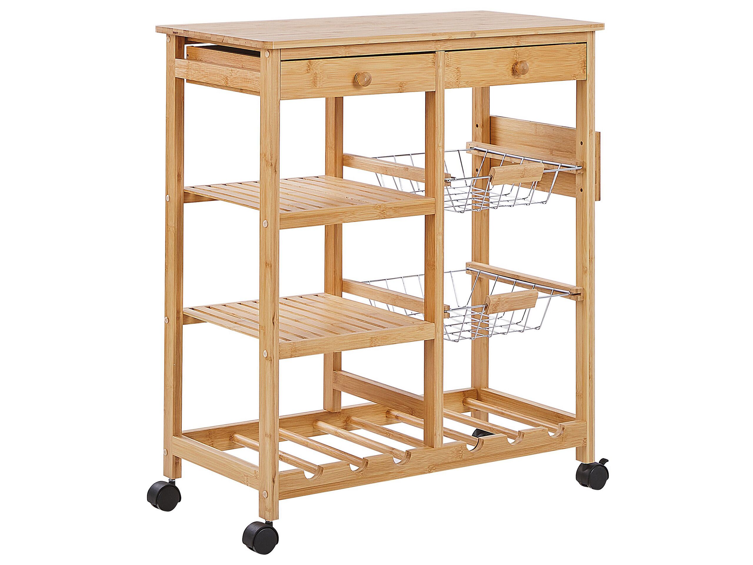2 Drawer Bamboo Kitchen Trolley Light Wood MORINO - Gemini Interiors