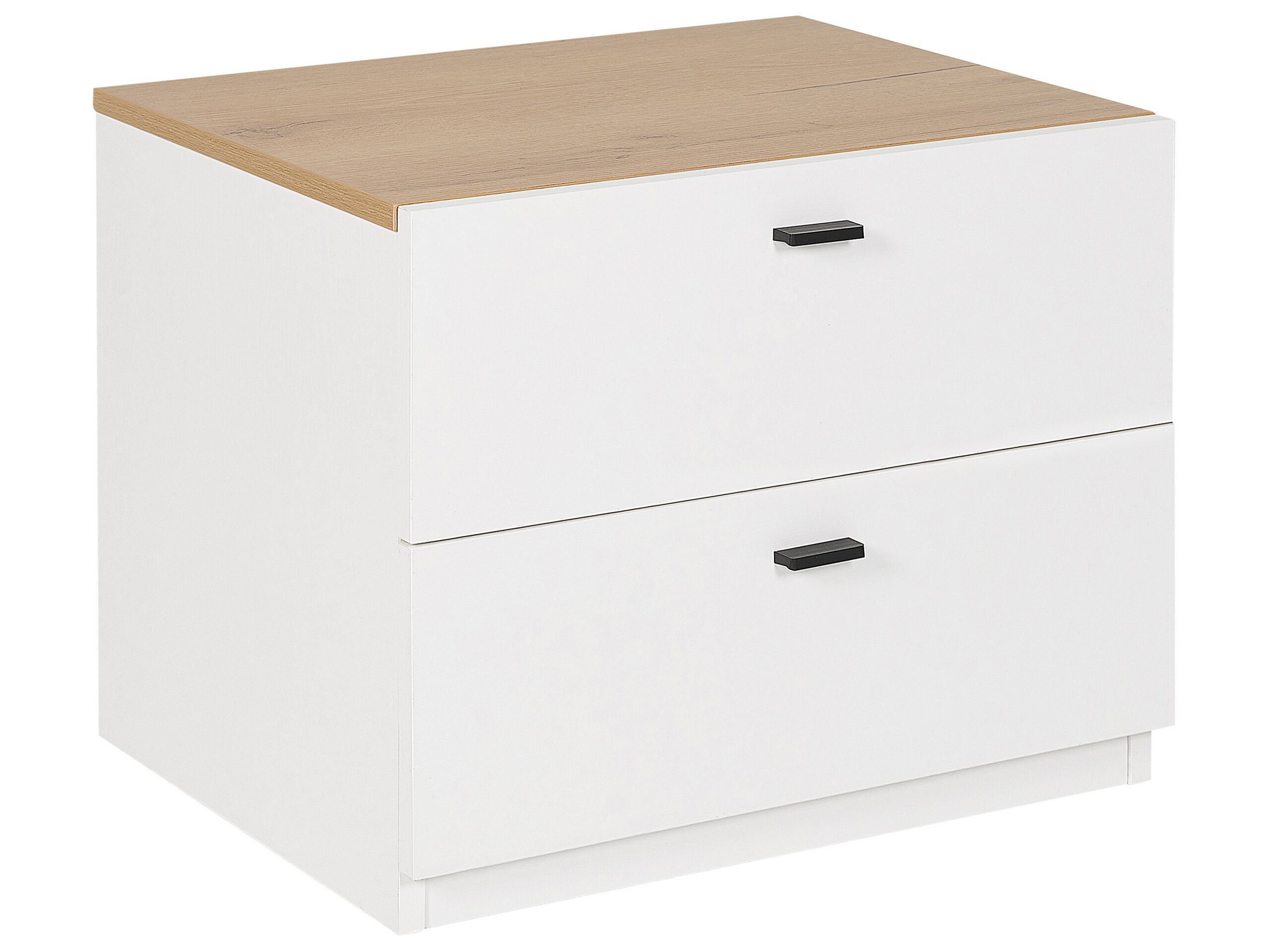 Bedside Table - CLACTON 2 Drawer Nightstand White and Light Wood 52cm - Gemini Interiors