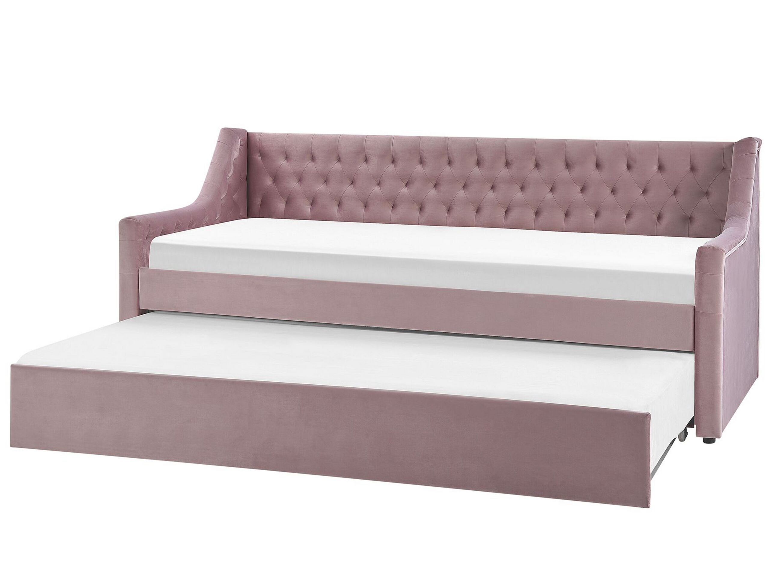 Velvet EU Single Trundle Bed Pink MONTARGIS - Gemini Interiors