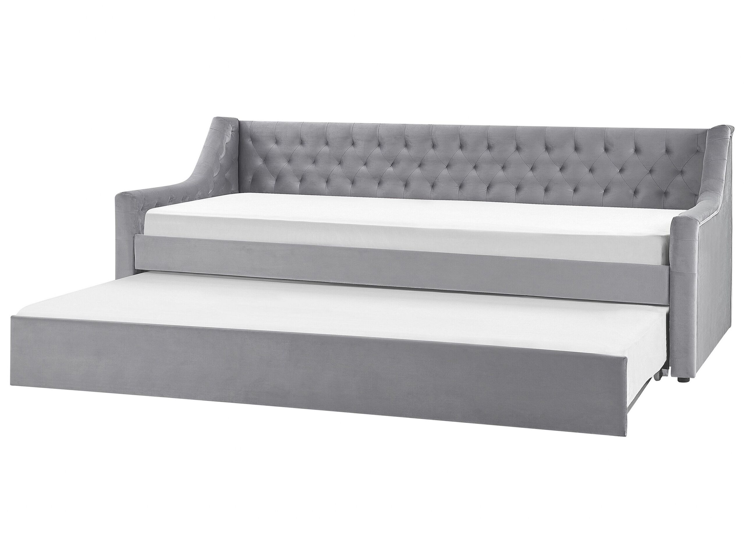 Velvet EU Single Trundle Bed Grey MONTARGIS - Gemini Interiors