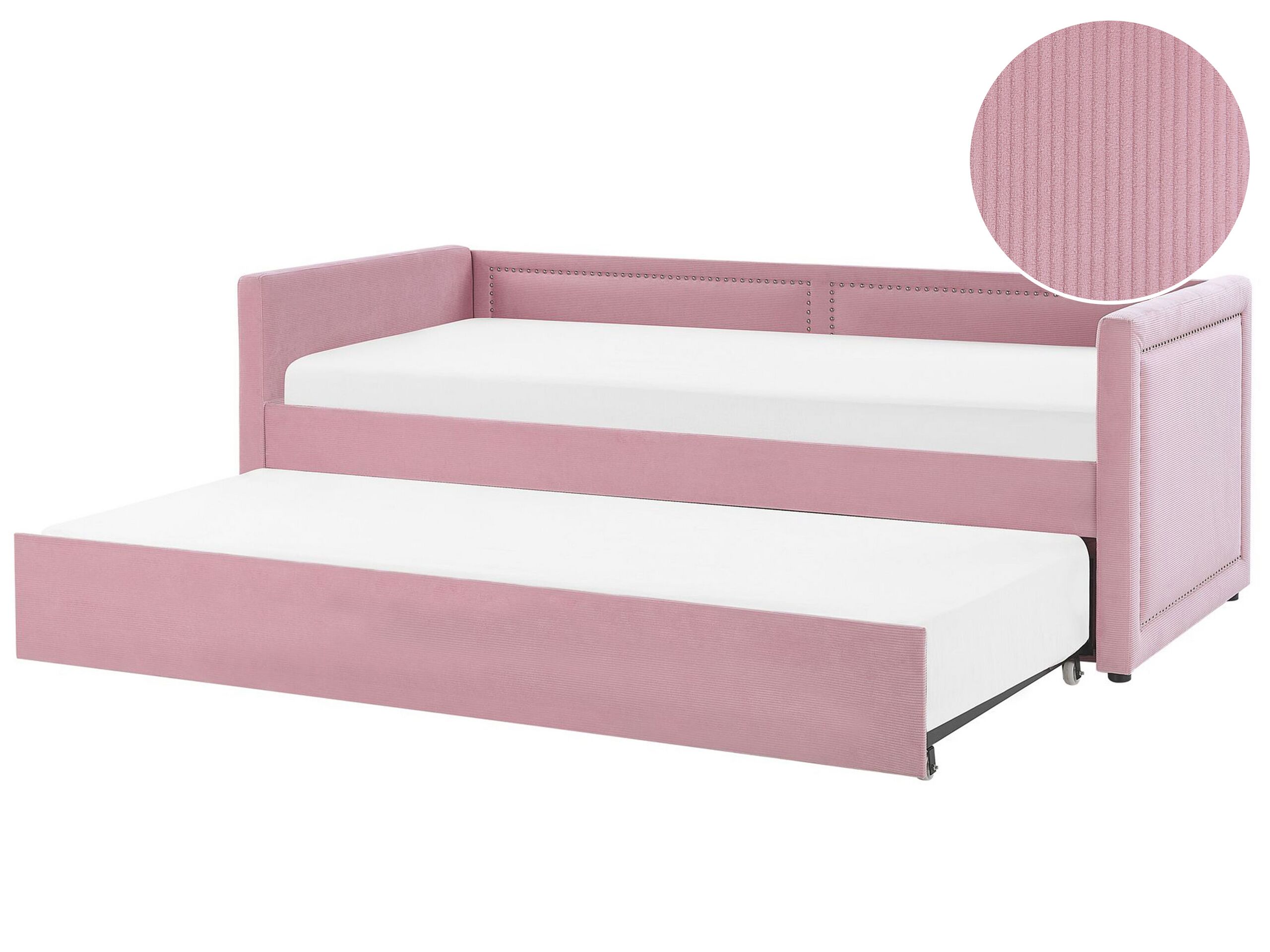 Corduroy EU Single Trundle Bed Pink MIMIZAN - Gemini Interiors