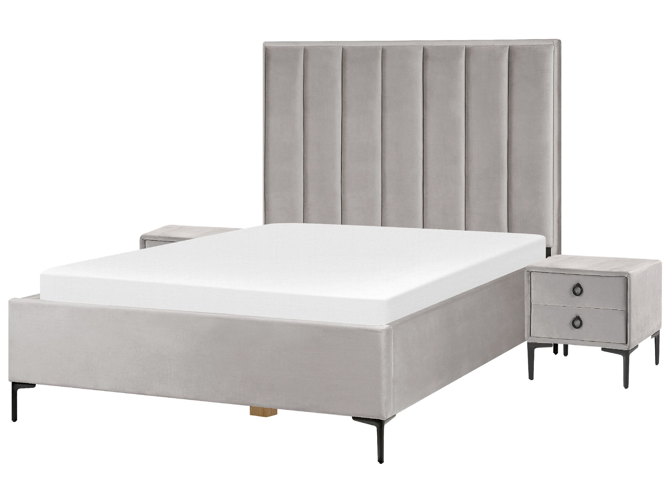 3 Piece Bedroom Set Velvet EU Double Size Grey SEZANNE - Gemini Interiors