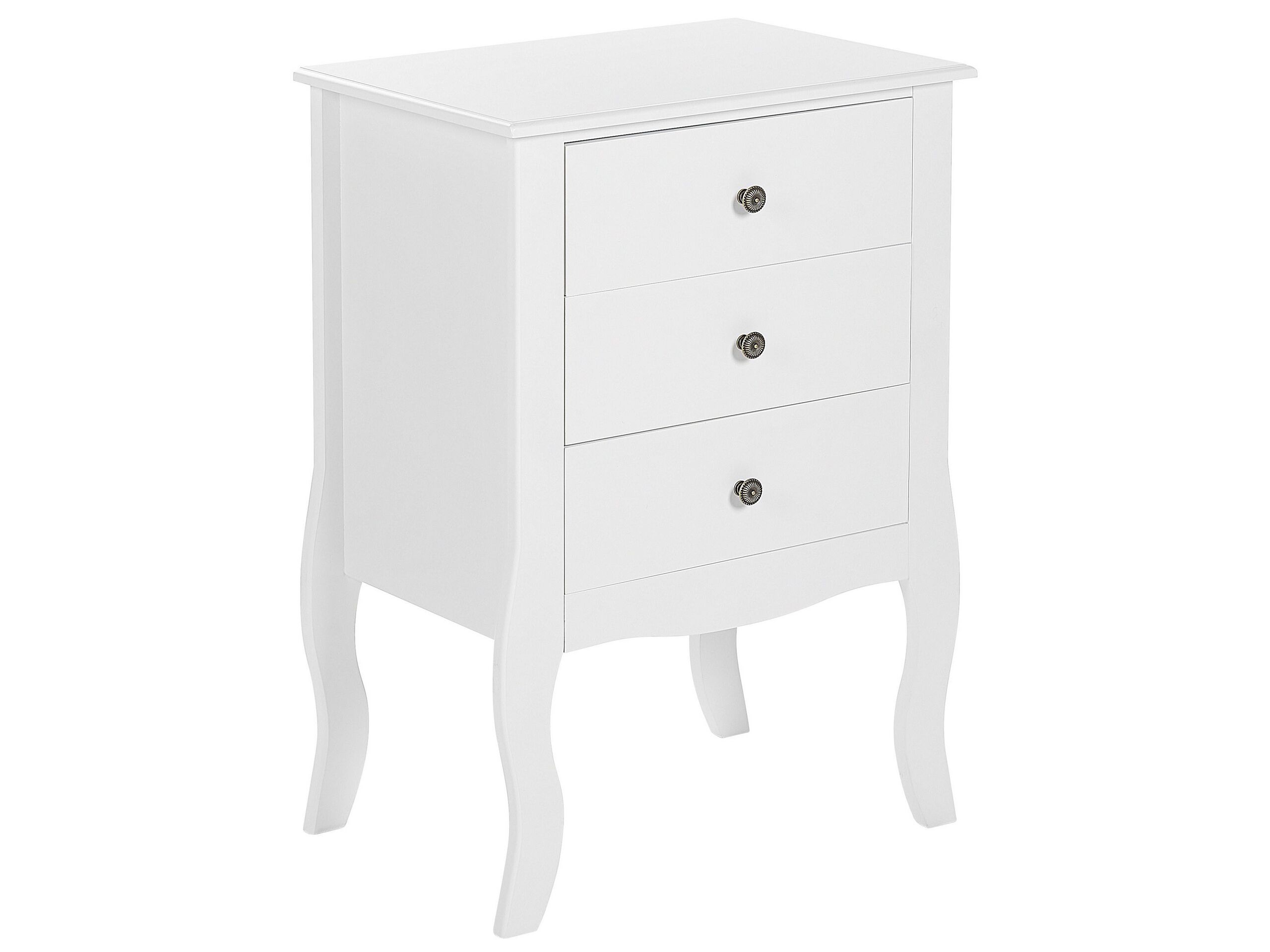 Bedside Table - CLACTON 3 Drawer Nightstand White 48cm - Gemini Interiors