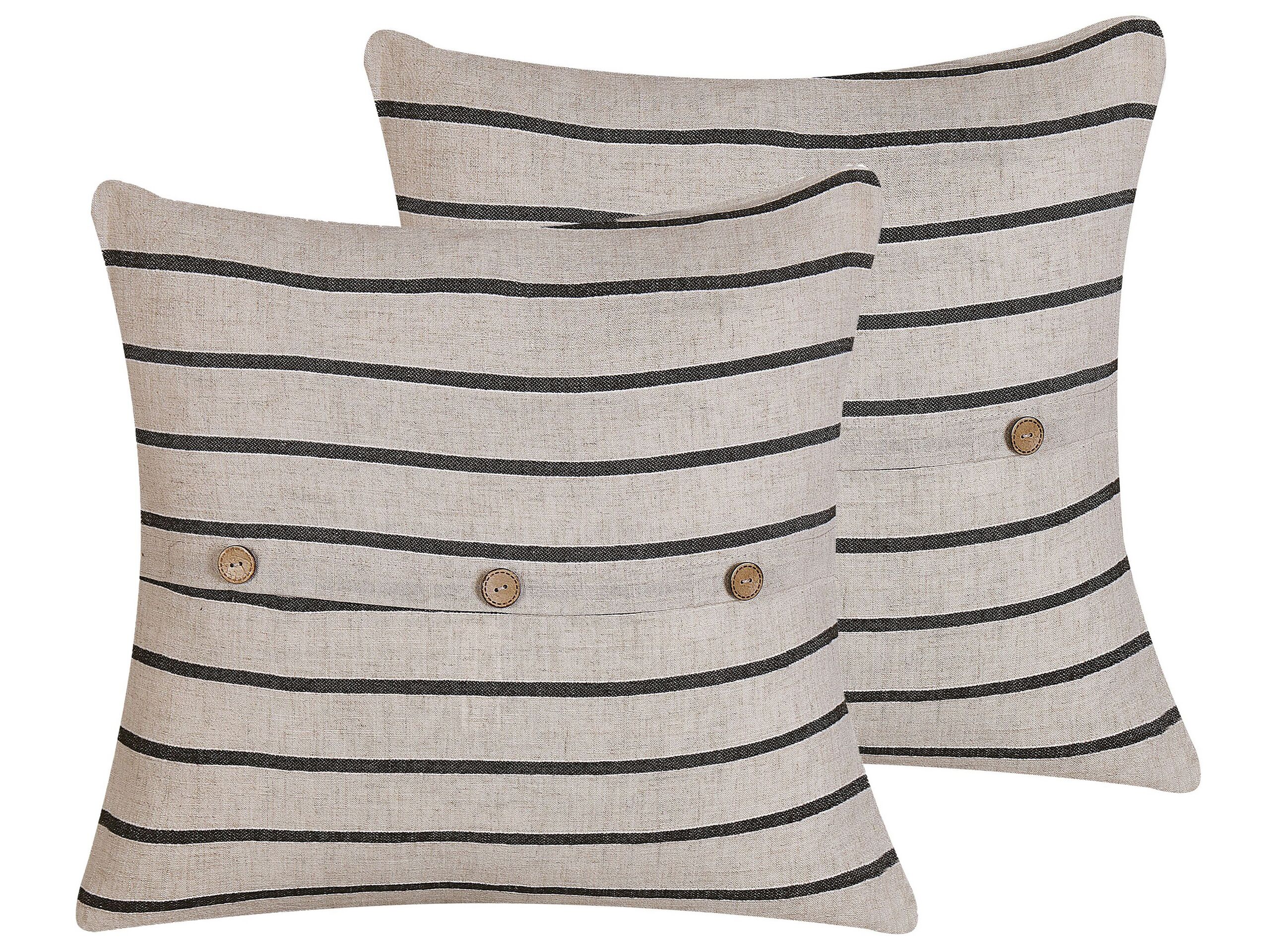 Set of 2 Cotton Cushions Striped 43x43cm Beige and Black - Gemini Interiors