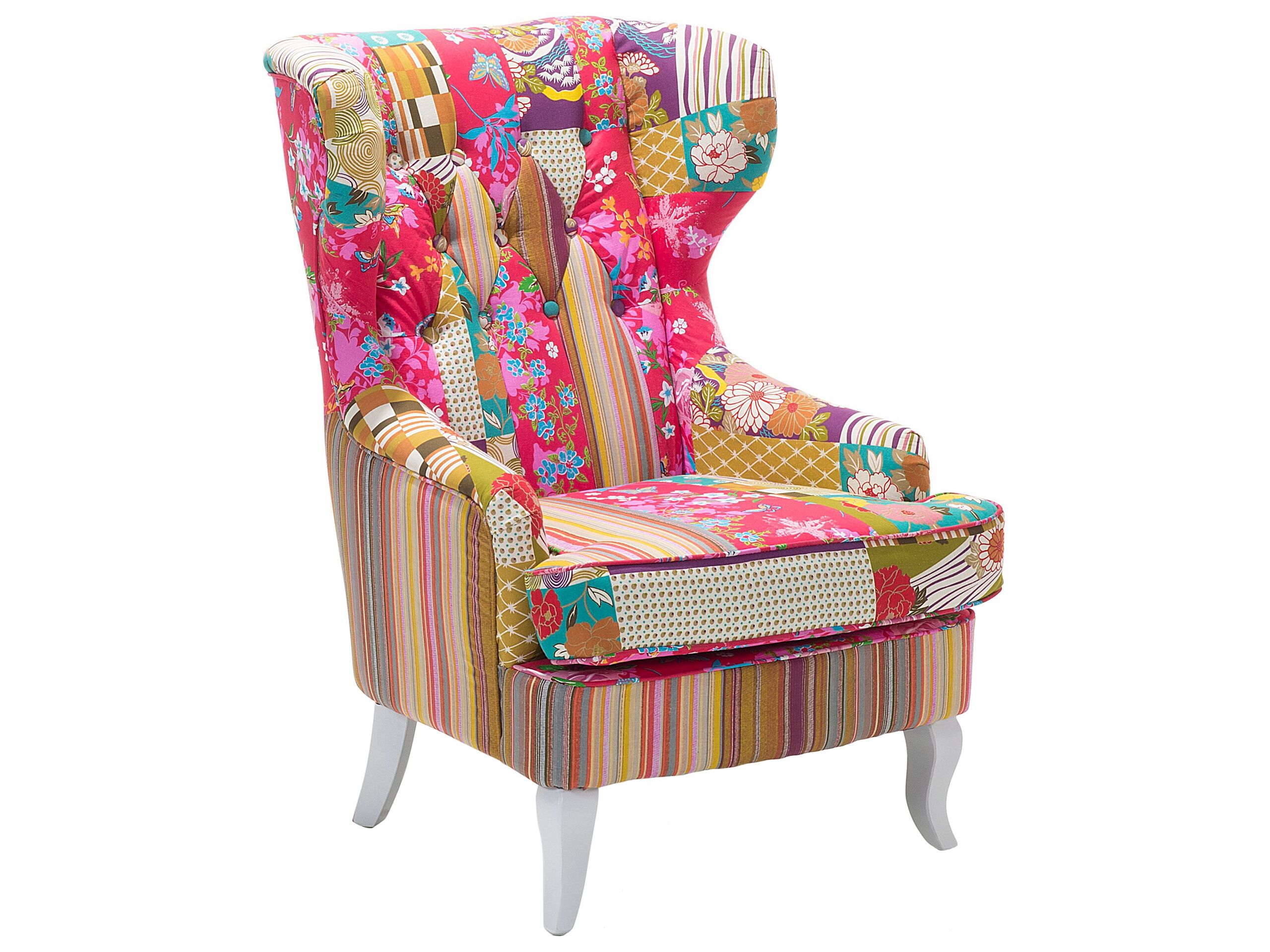 Fabric Wingback Chair Patchwork Pink MOLDE - Gemini Interiors