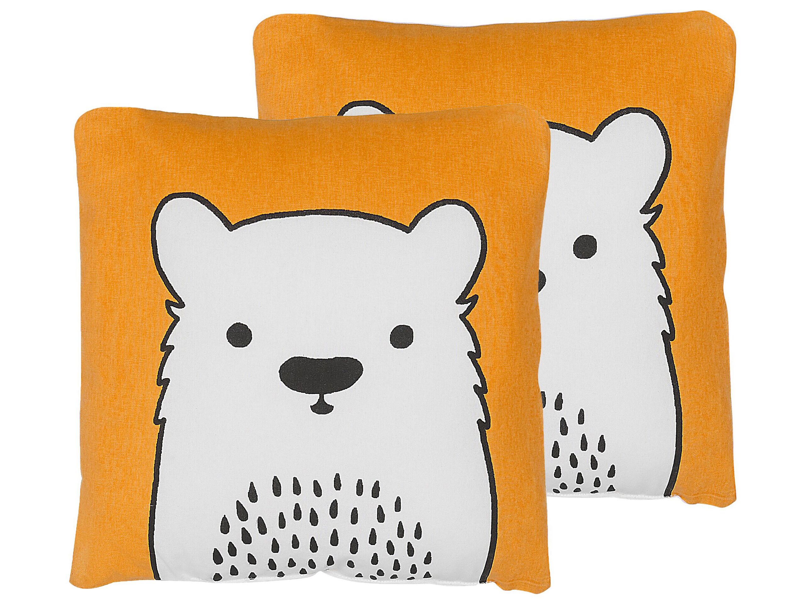 Set of 2 Cotton Kids Cushions Bear 45x45cm Orange - Gemini Interiors