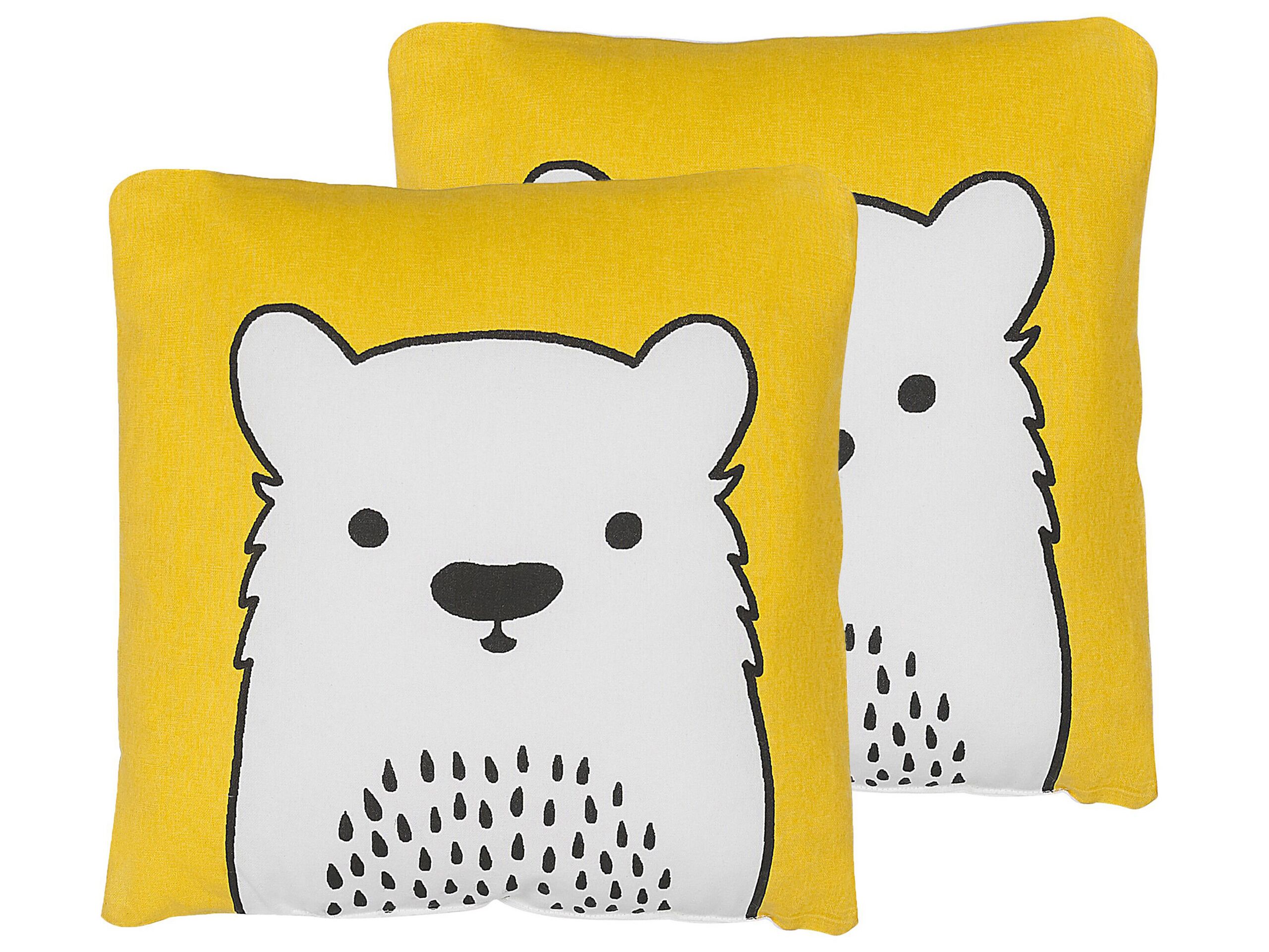 Set of 2 Cotton Kids Cushions Bear 45x45cm Yellow - Gemini Interiors
