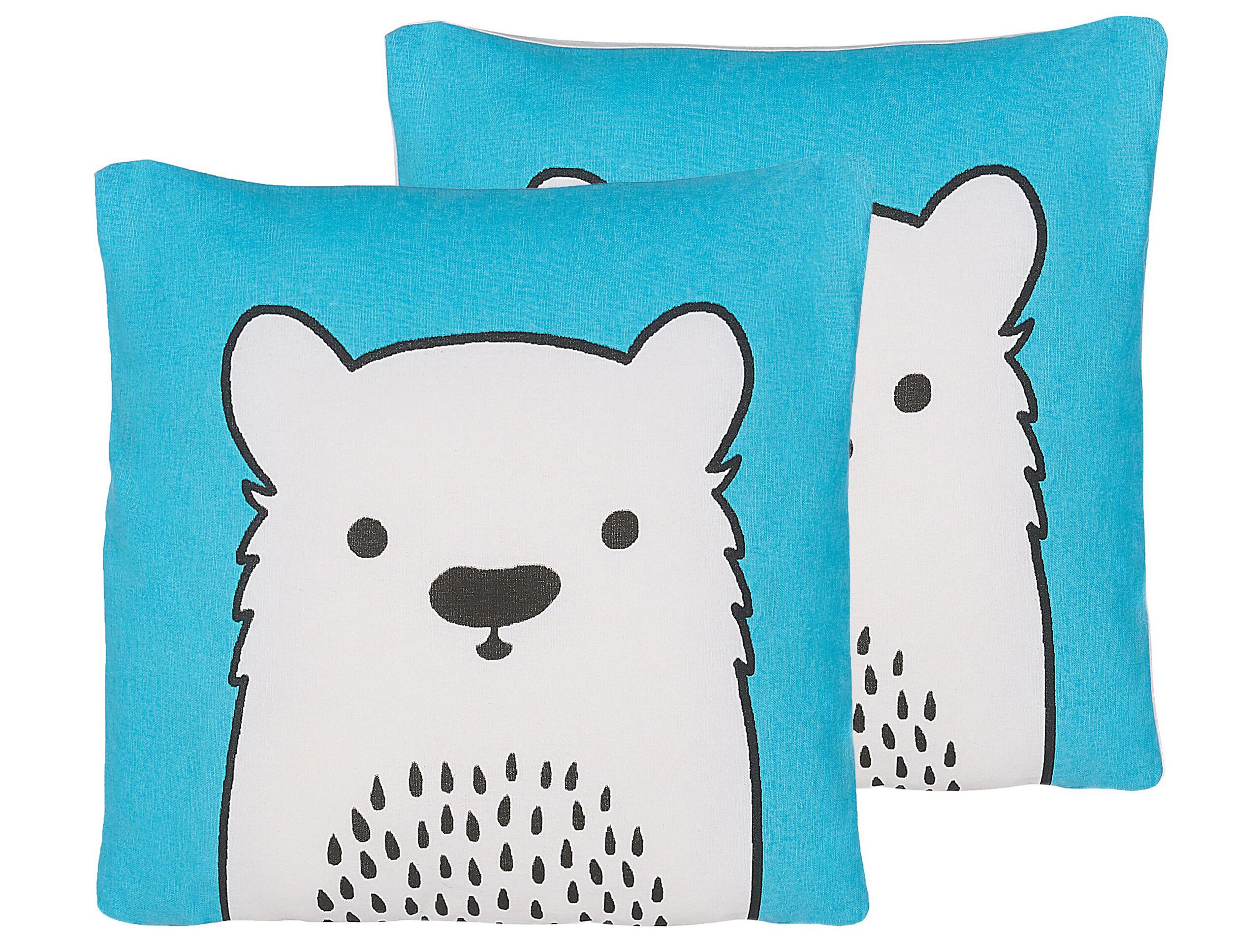 Set of 2 Cotton Kids Cushions Bear 45x45cm Blue - Gemini Interiors