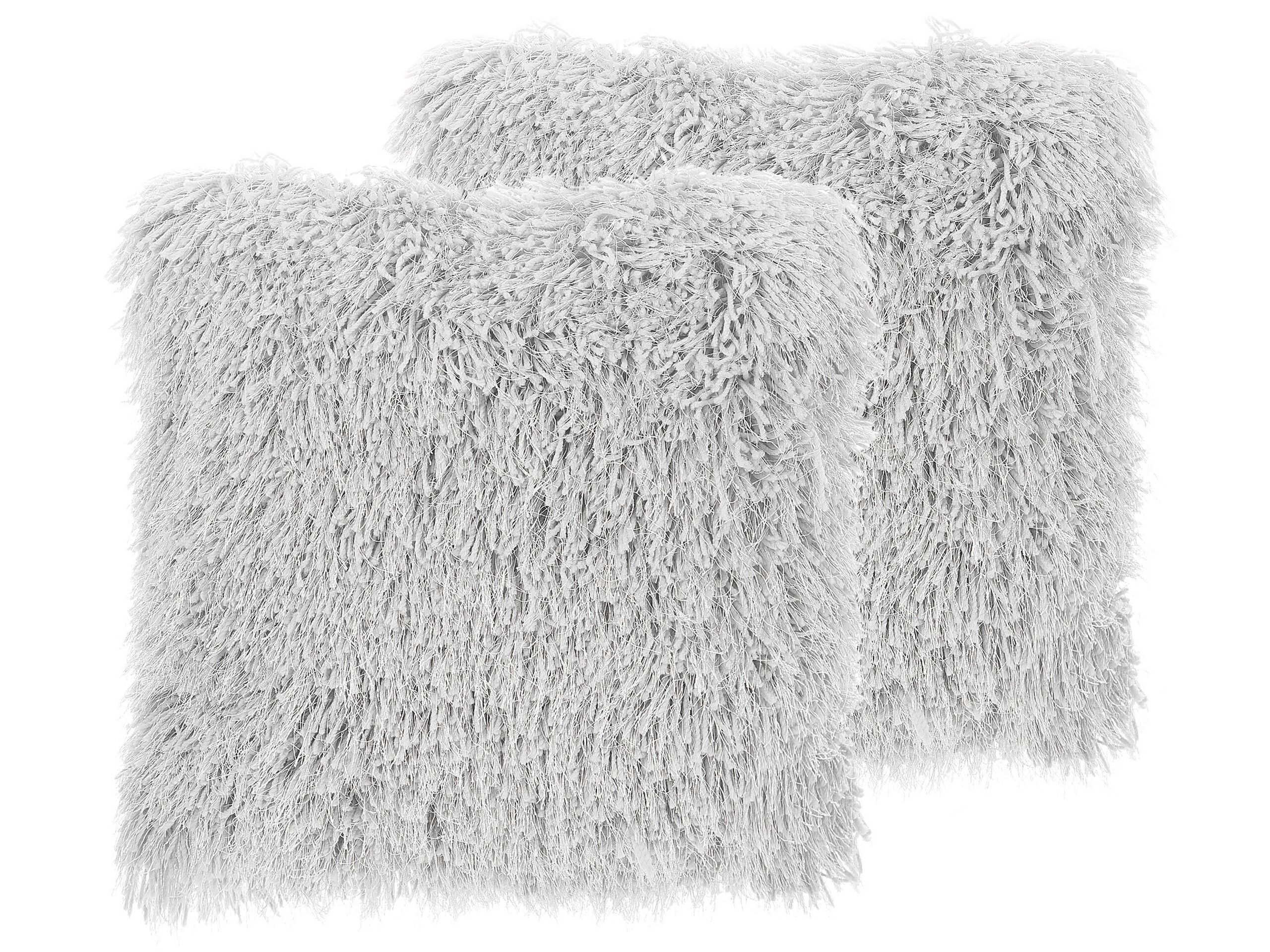 Set of 2 Shaggy Cushions 45x45cm Grey - Gemini Interiors