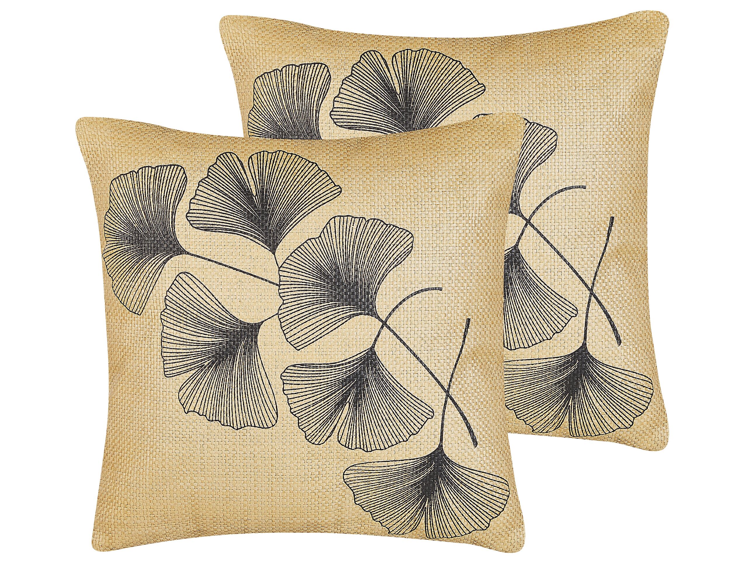 Set of 2 Cushions Leaf Pattern 45x45cm Beige - Gemini Interiors
