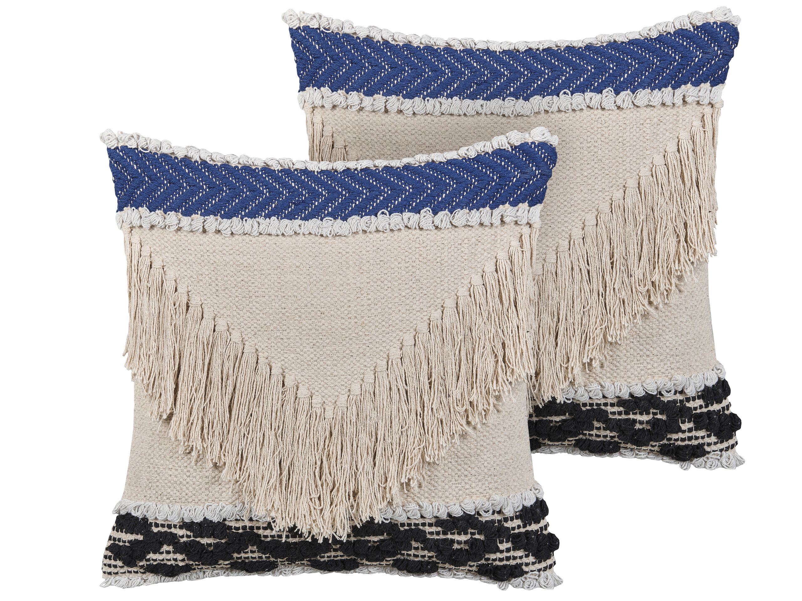 Set of 2 Cotton Cushions with Tassels 45x45cm Beige - Gemini Interiors