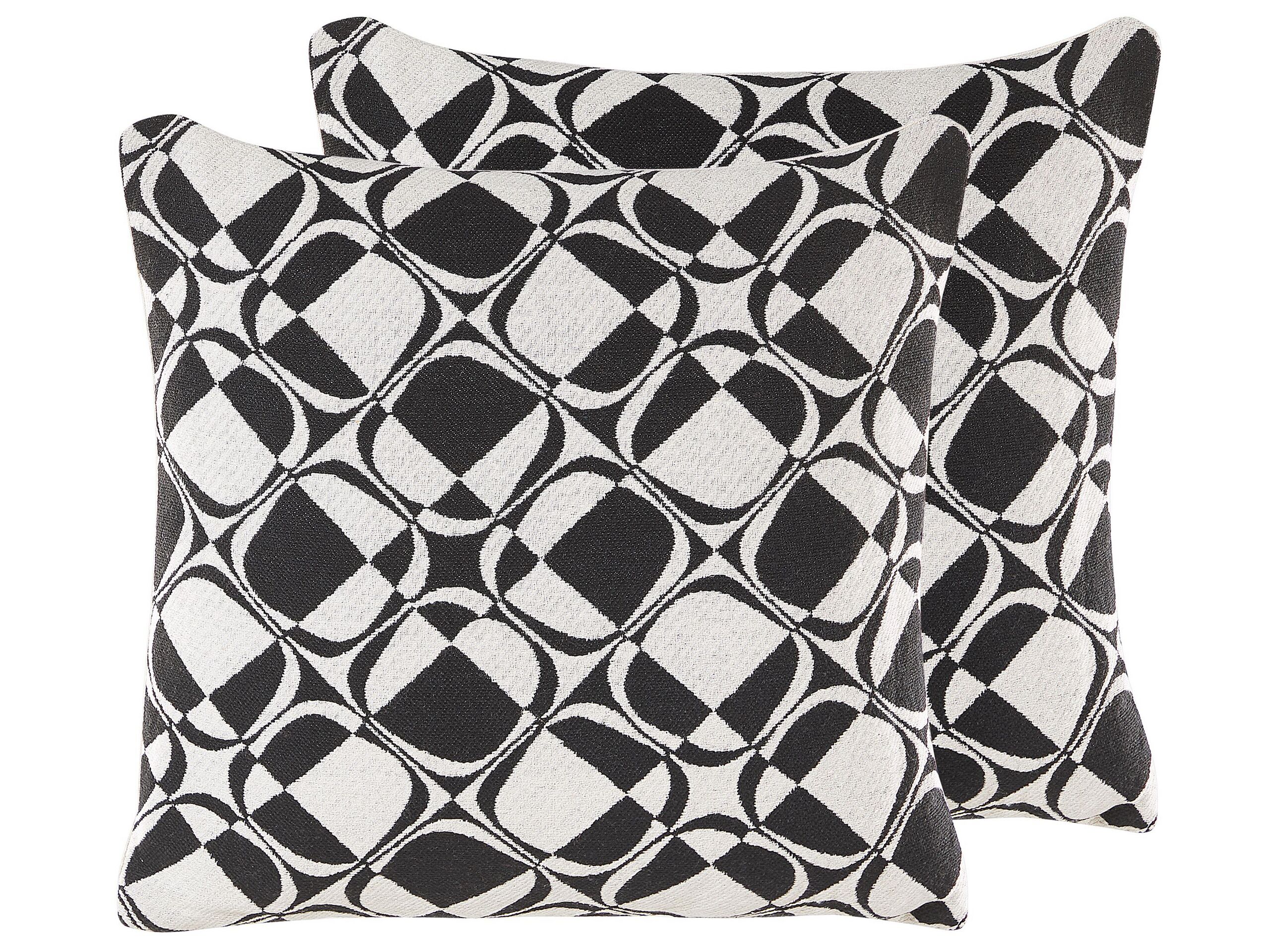 Set of 2 Cotton Cushions Geometric Pattern 45x45cm Black and White - Gemini Interiors