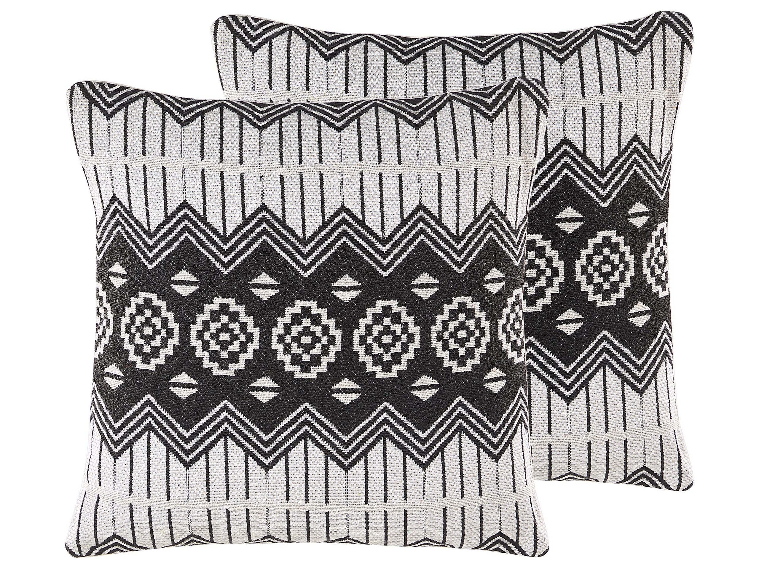 Set of 2 Cotton Cushions Geometric Pattern 45x45cm Black and White - Gemini Interiors