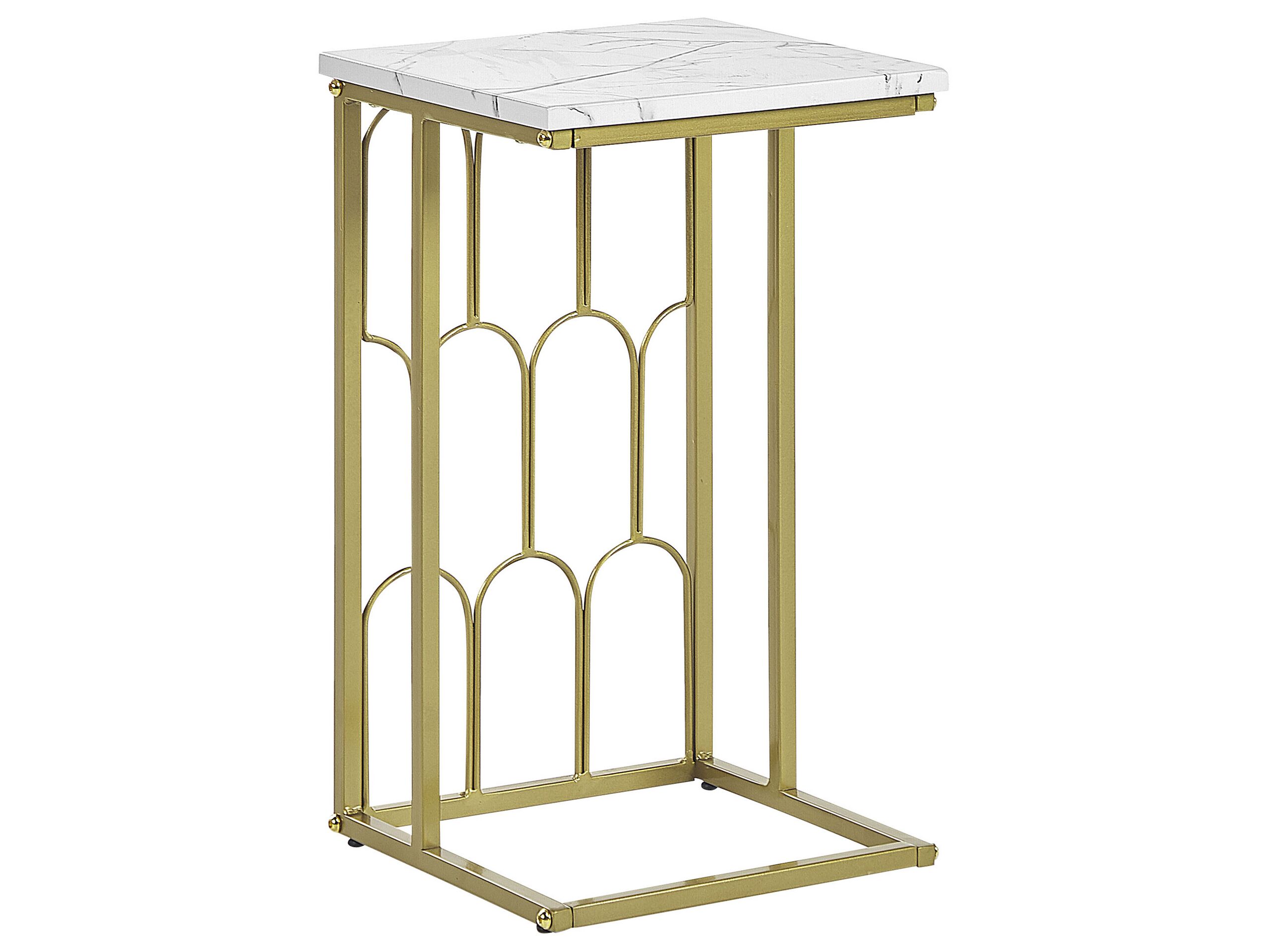 Side Table Marble Effect White with Gold PANDALE - Gemini Interiors