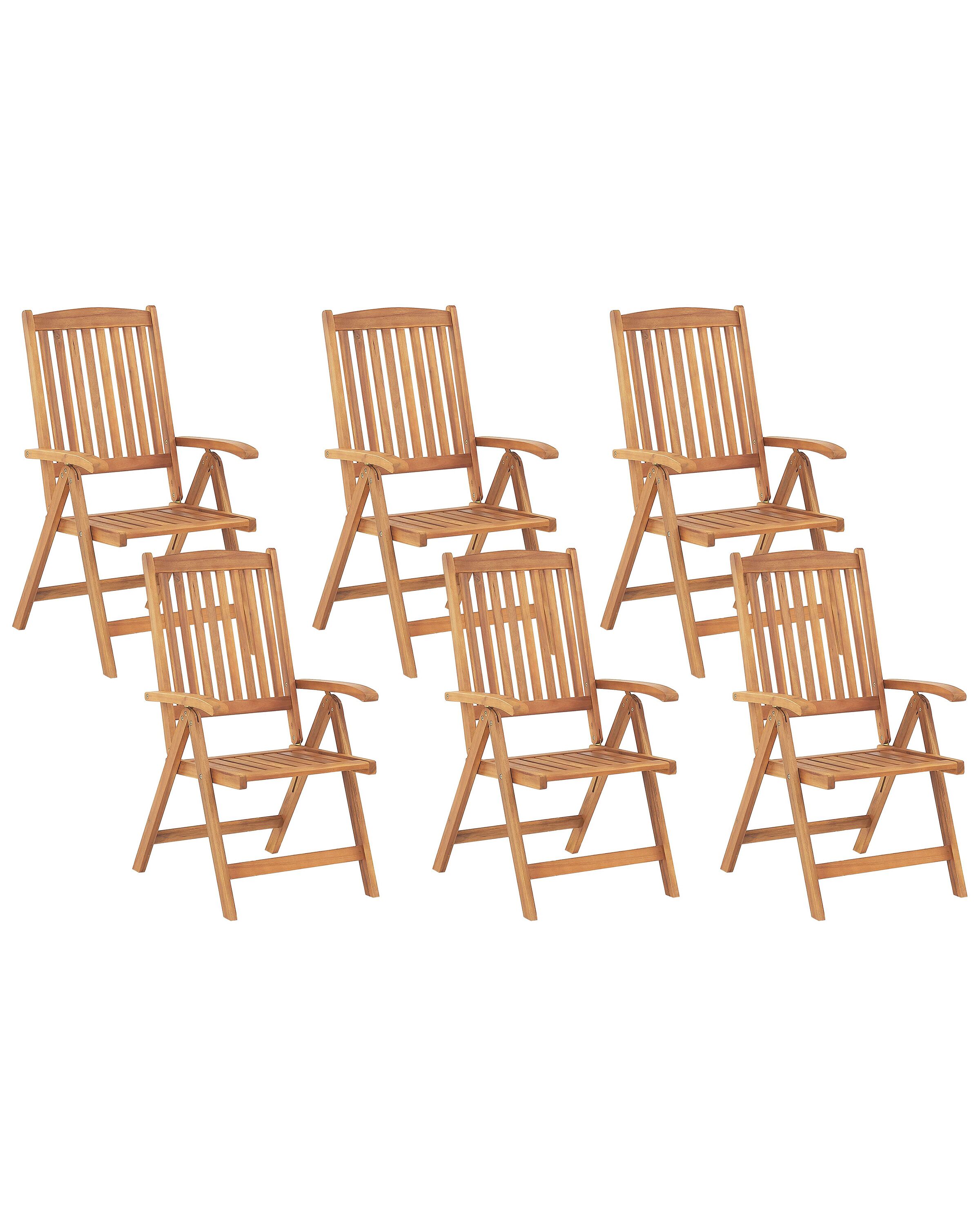 Set of 6 Wooden Garden Folding Chairs Acacia Wood JAVA - Gemini Interiors