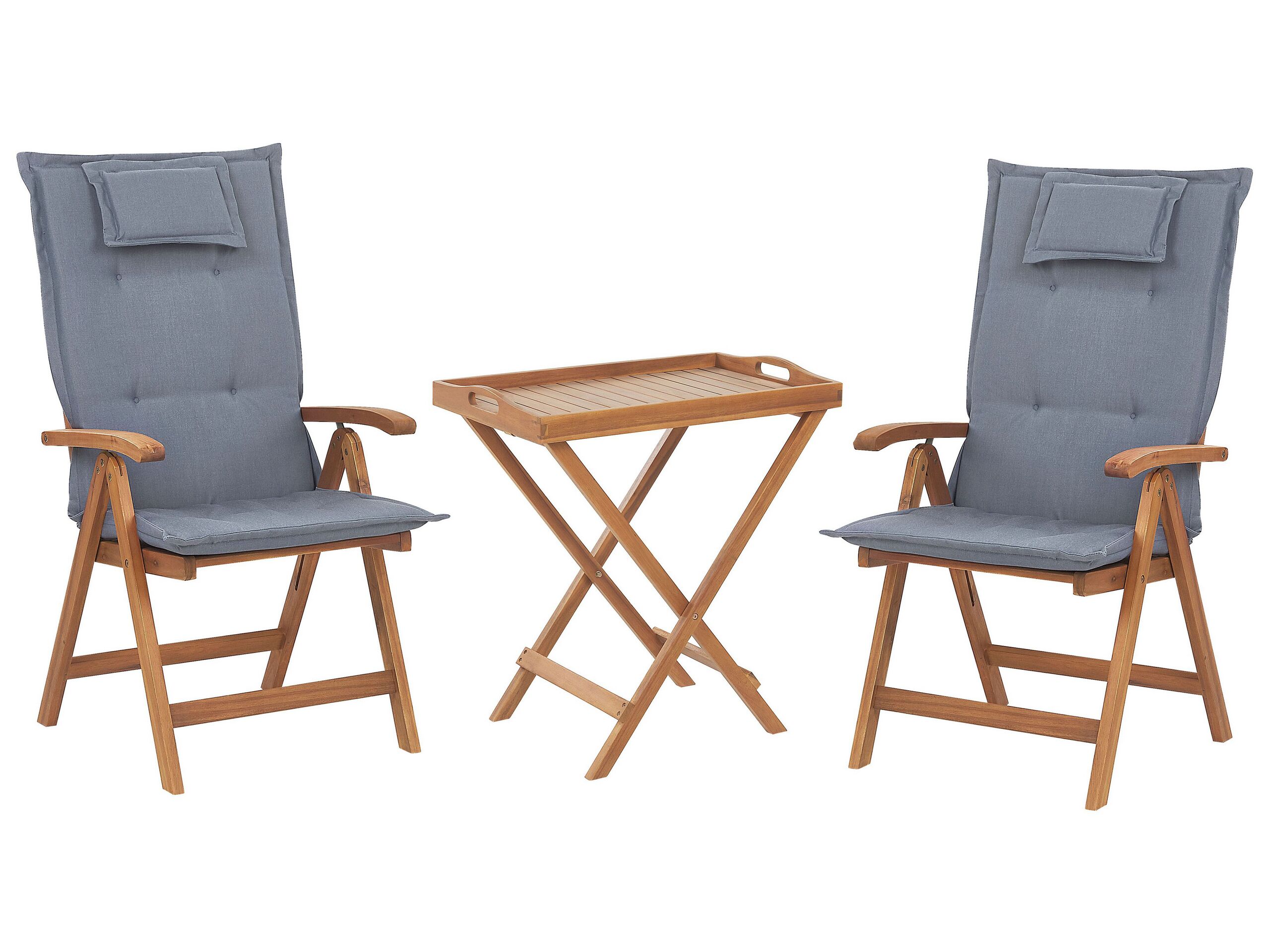 Acacia Wood Bistro Set with Blue Cushions JAVA - Gemini Interiors