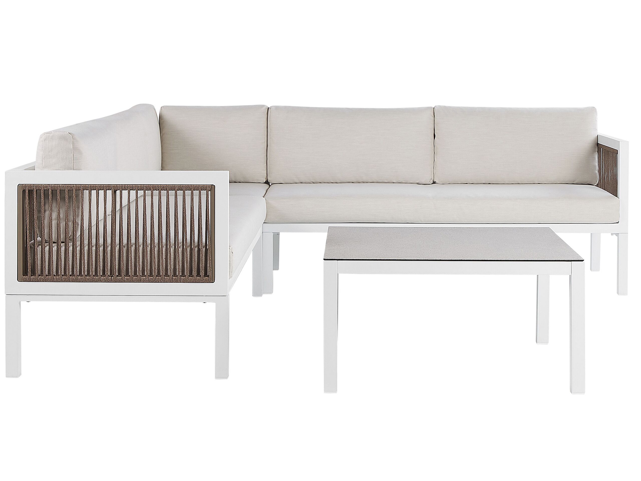 Left Hand 4 Seater Aluminium Garden Corner Sofa Set White and Brown BORELLO - Gemini Interiors