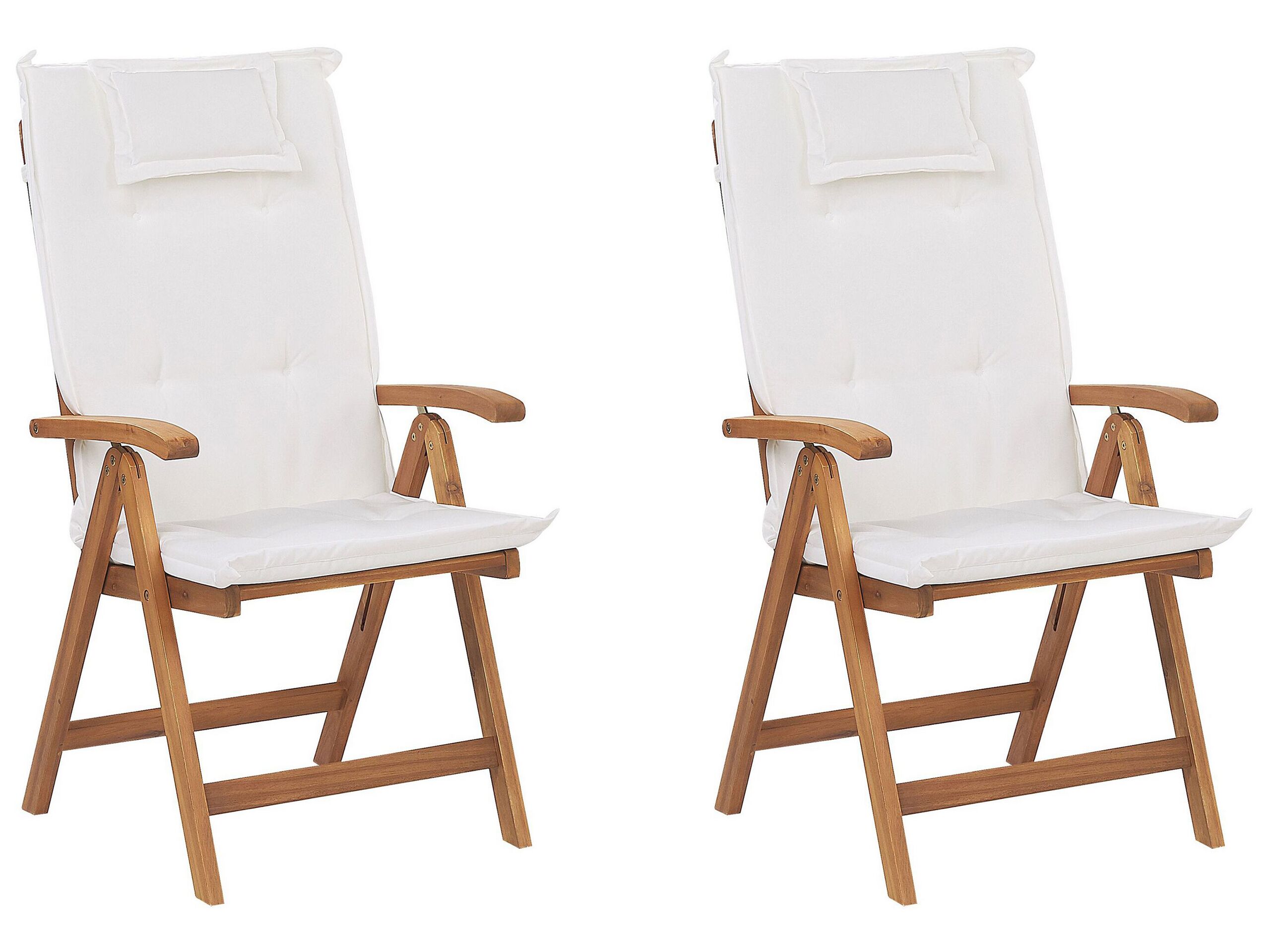 Set of 2 Acacia Wood Garden Folding Chairs with Off-White Cushions JAVA - Gemini Interiors