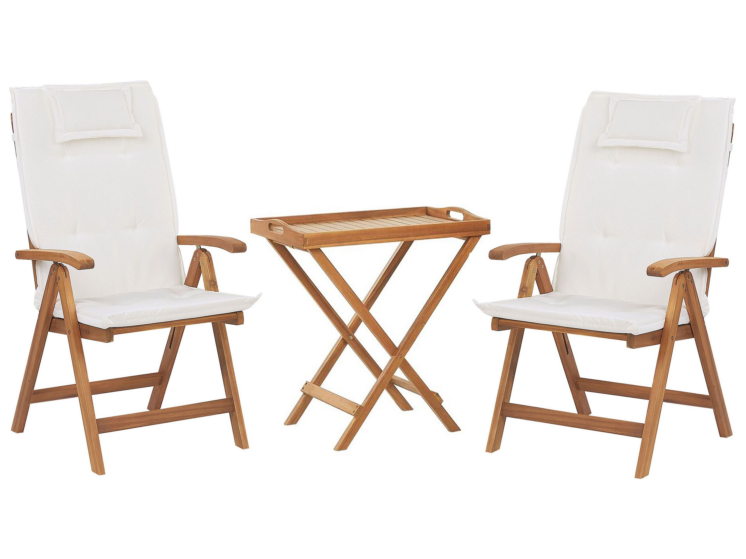 Acacia Wood Bistro Set with Off-White Cushions JAVA - Gemini Interiors