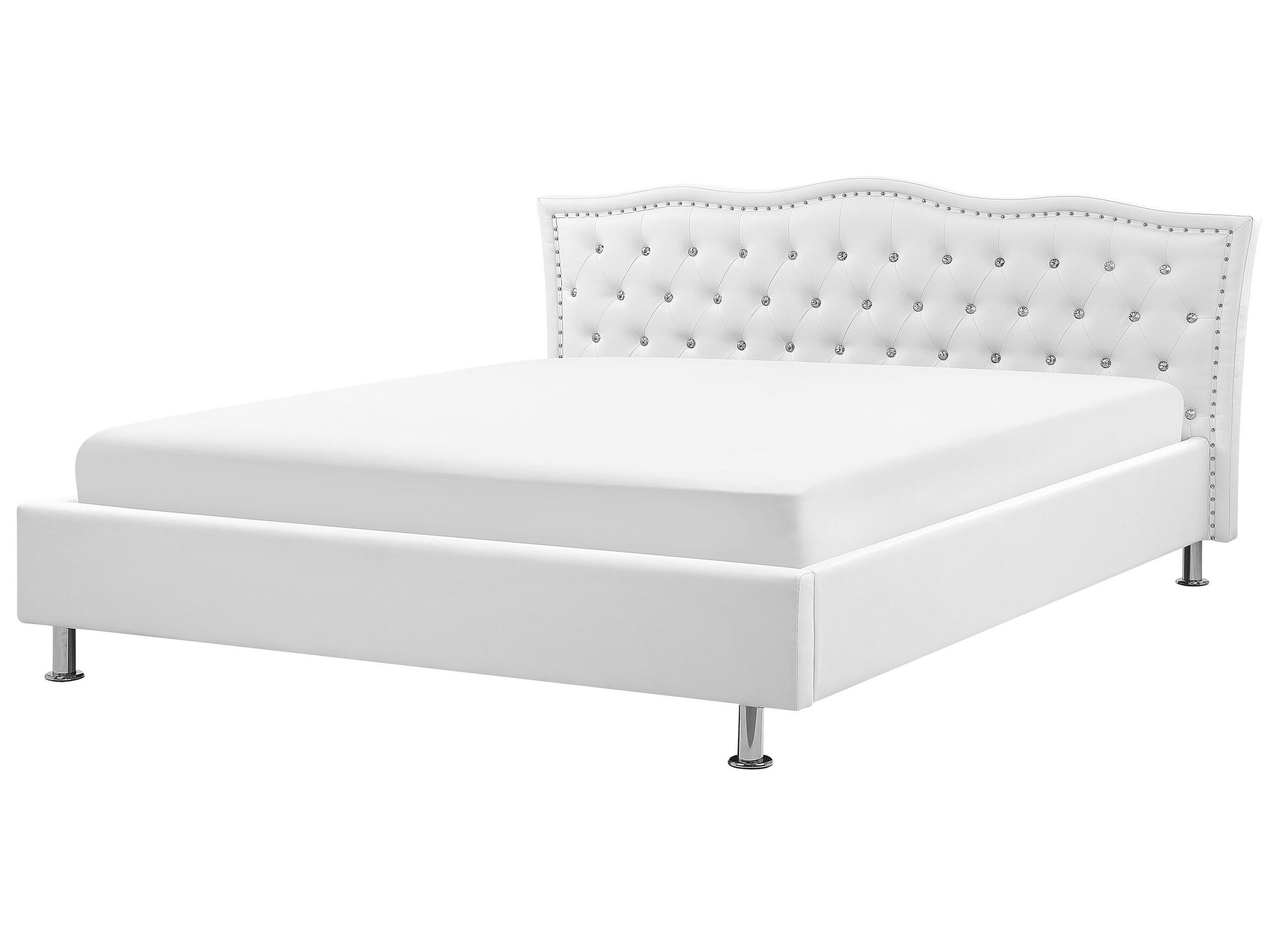 Faux Leather EU Super King Bed White METZ - Gemini Interiors