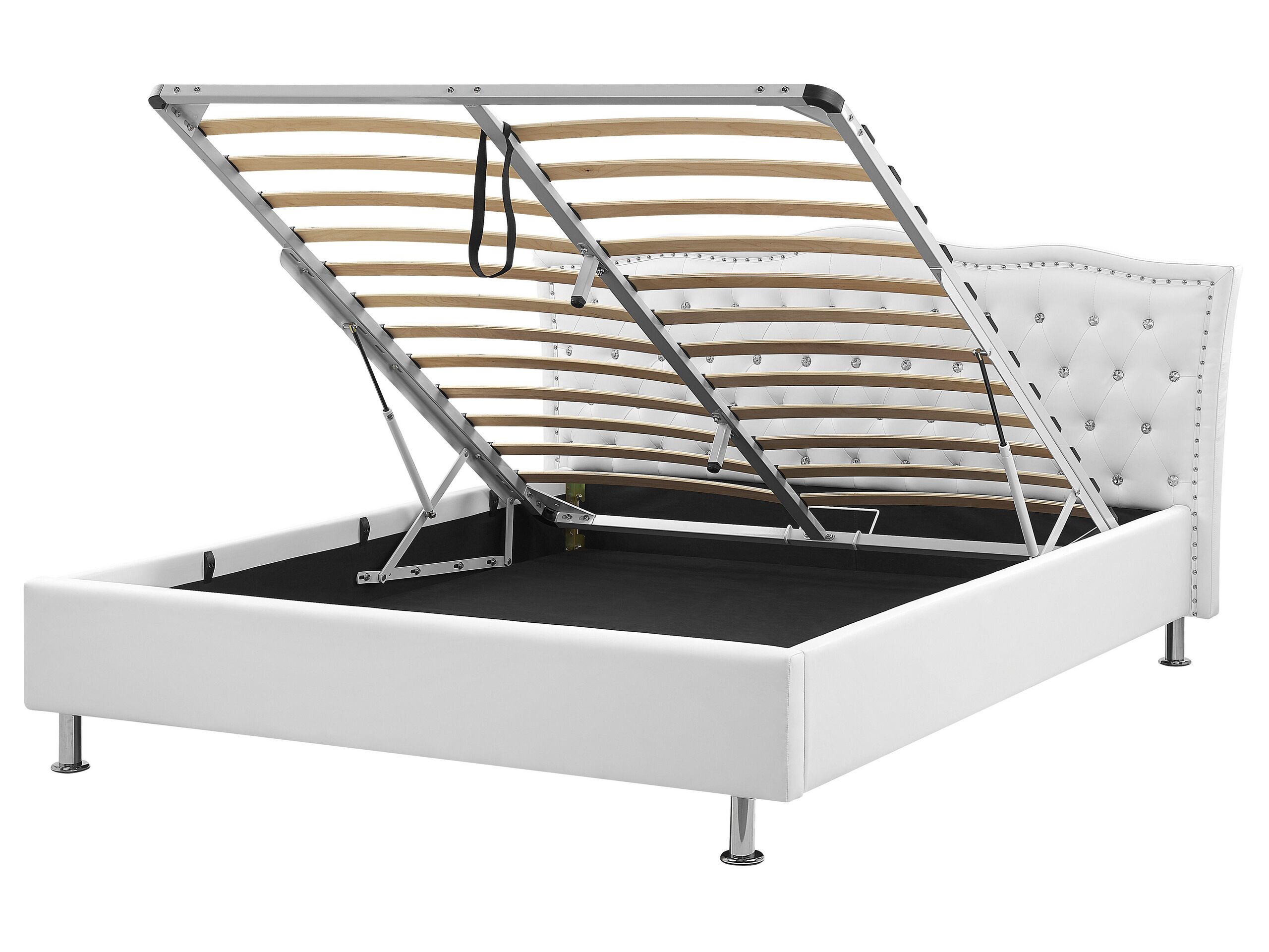 Faux Leather EU King Size Ottoman Bed White METZ - Gemini Interiors