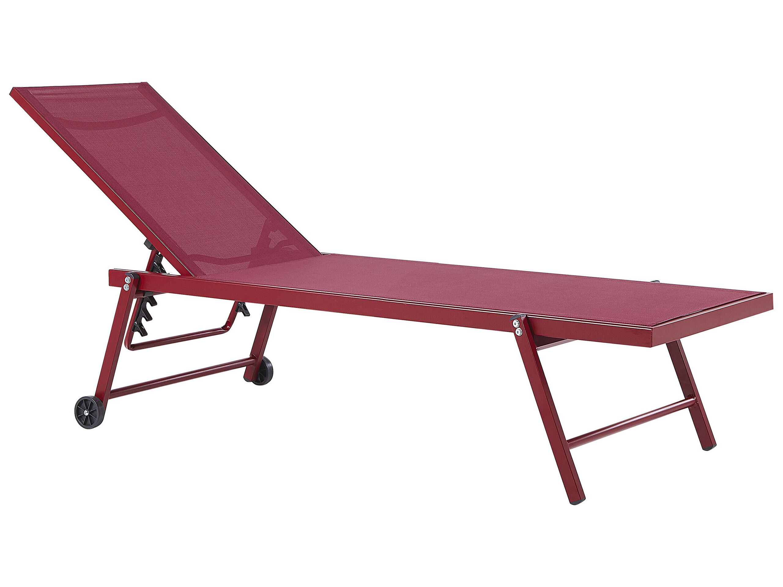 Aluminium Reclining Sun Lounger Burgundy PORTOFINO - Gemini Interiors
