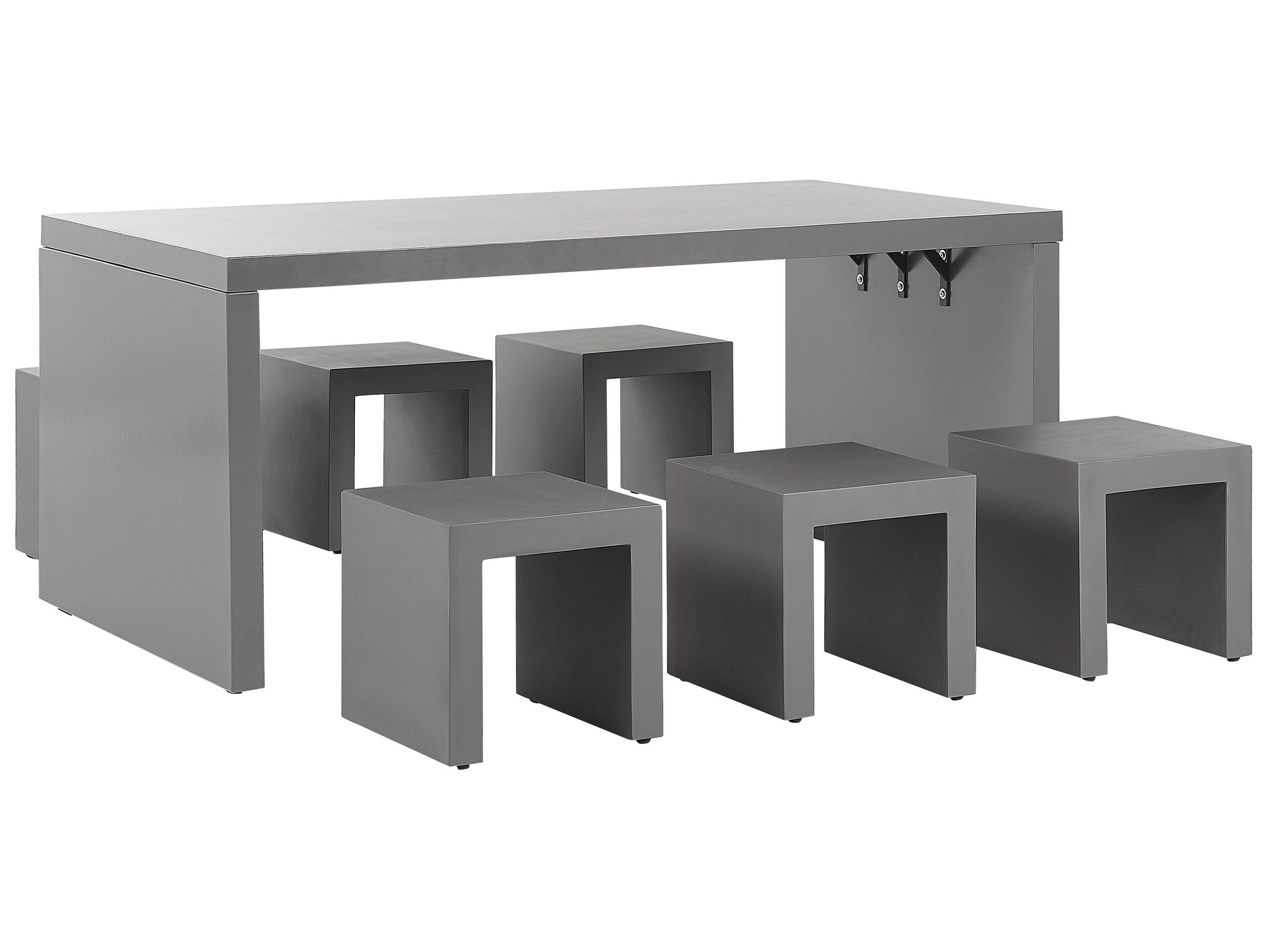 6 Seater Concrete Garden Dining Set U Shaped Table Stools Grey TARANTO - Gemini Interiors