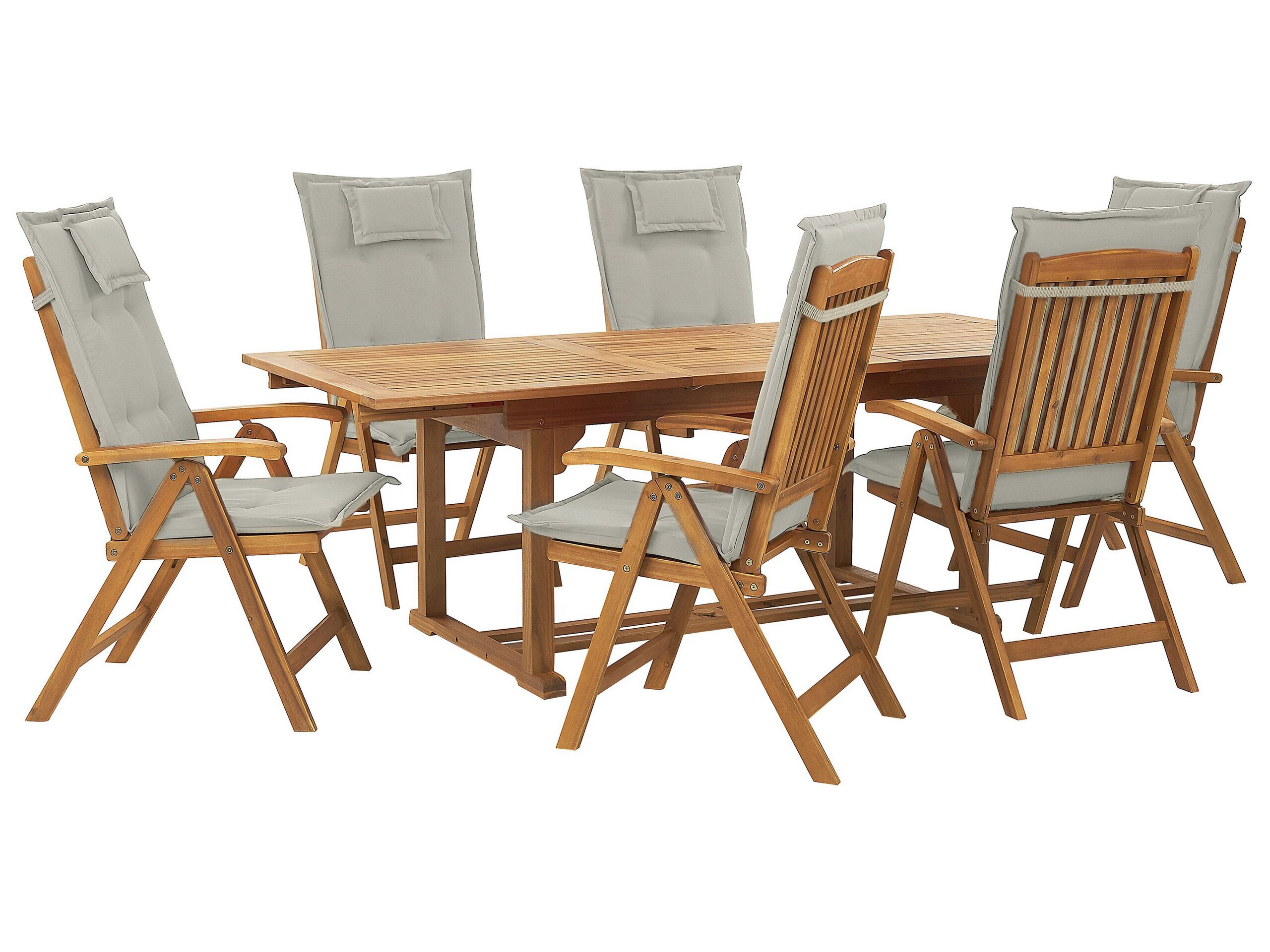 6 Seater Acacia Wood Garden Dining Set with Taupe Cushions JAVA - Gemini Interiors