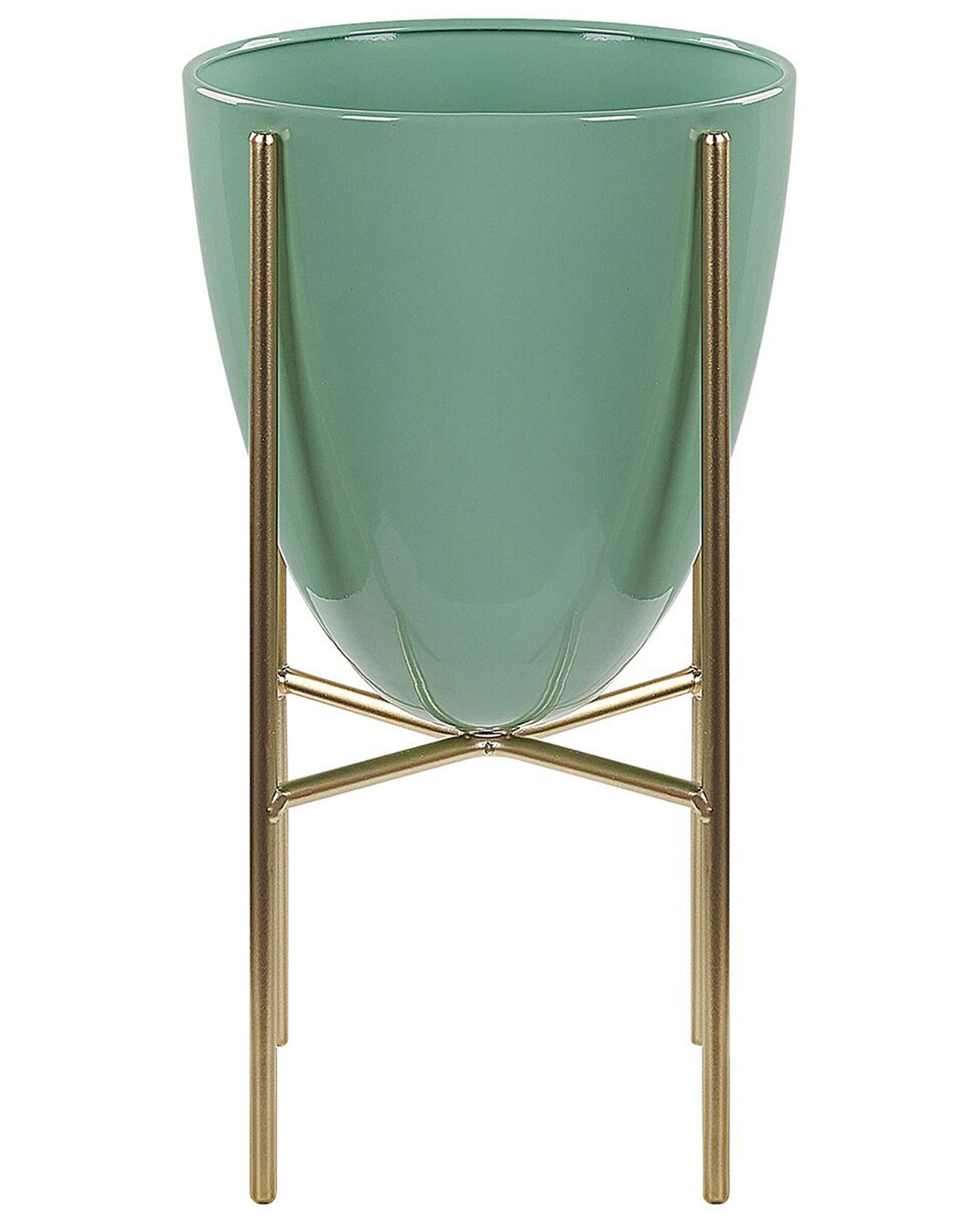 Metal Plant Pot Stand 16 x 16 x 31 cm Green with Gold LEFKI - Gemini Interiors