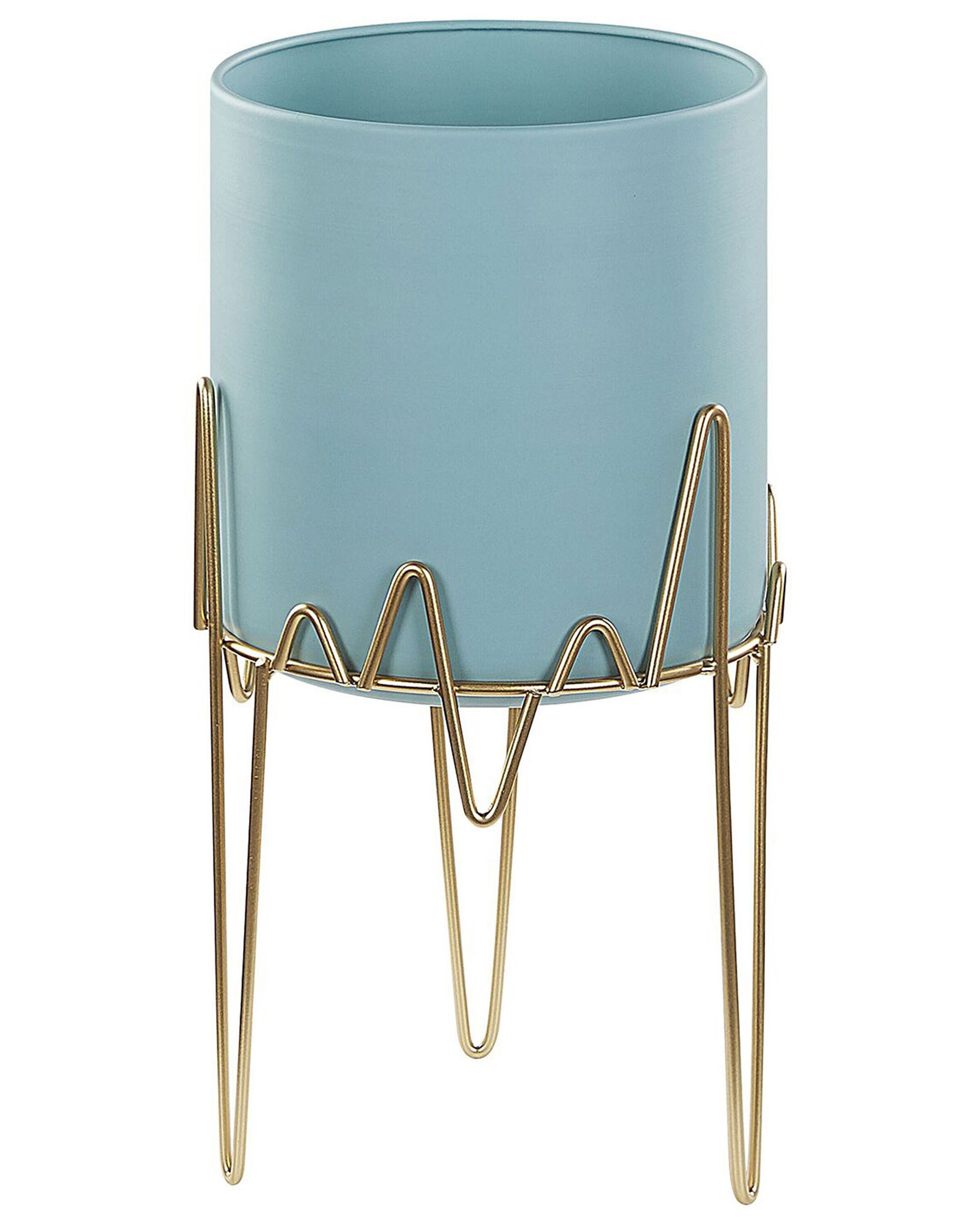 Metal Plant Pot Stand 19 x 19 x 39 cm Blue with Gold KALANDRA - Gemini Interiors