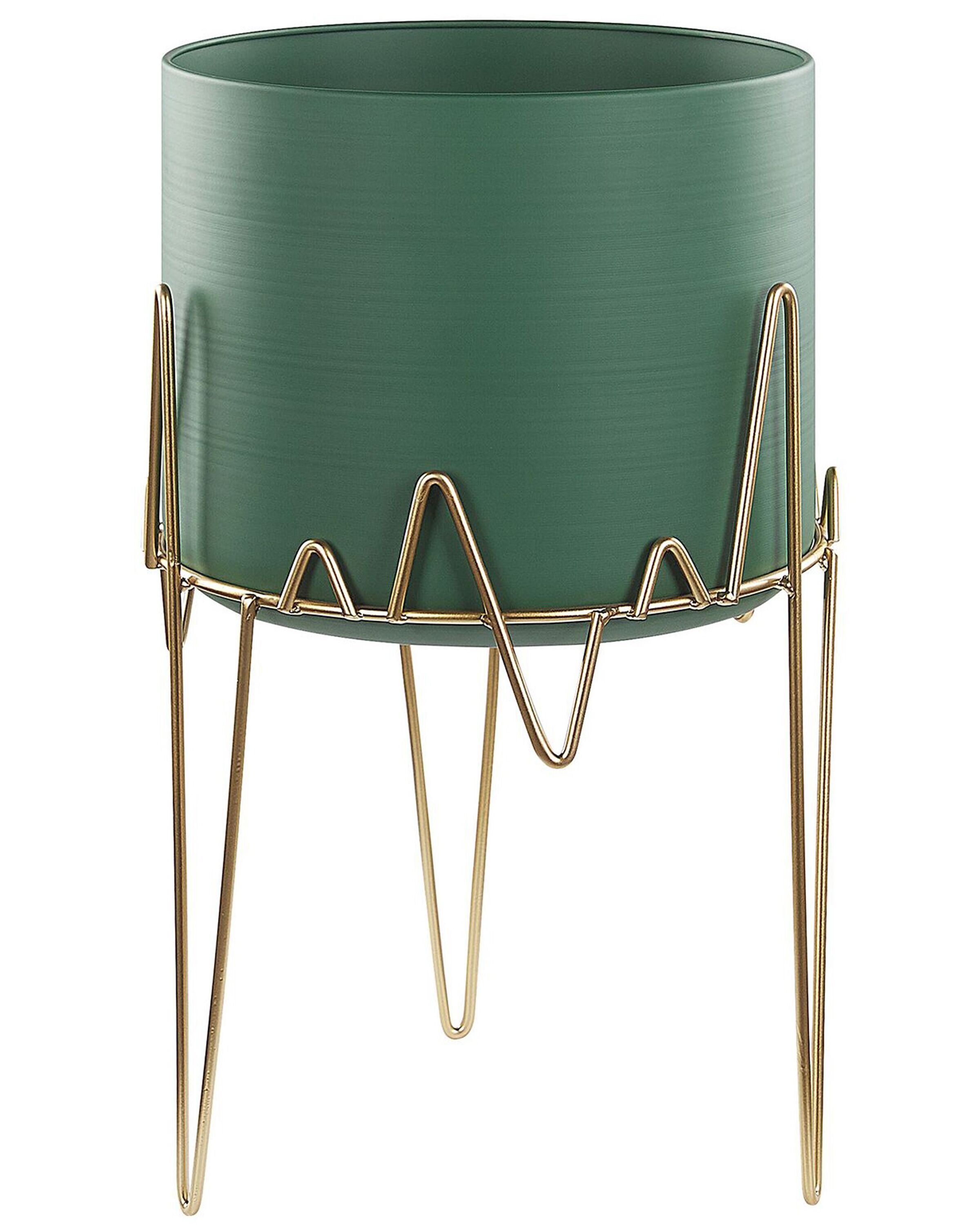 Metal Plant Pot Stand 28 x 28 x 50 cm Green with Gold KALANDRA - Gemini Interiors