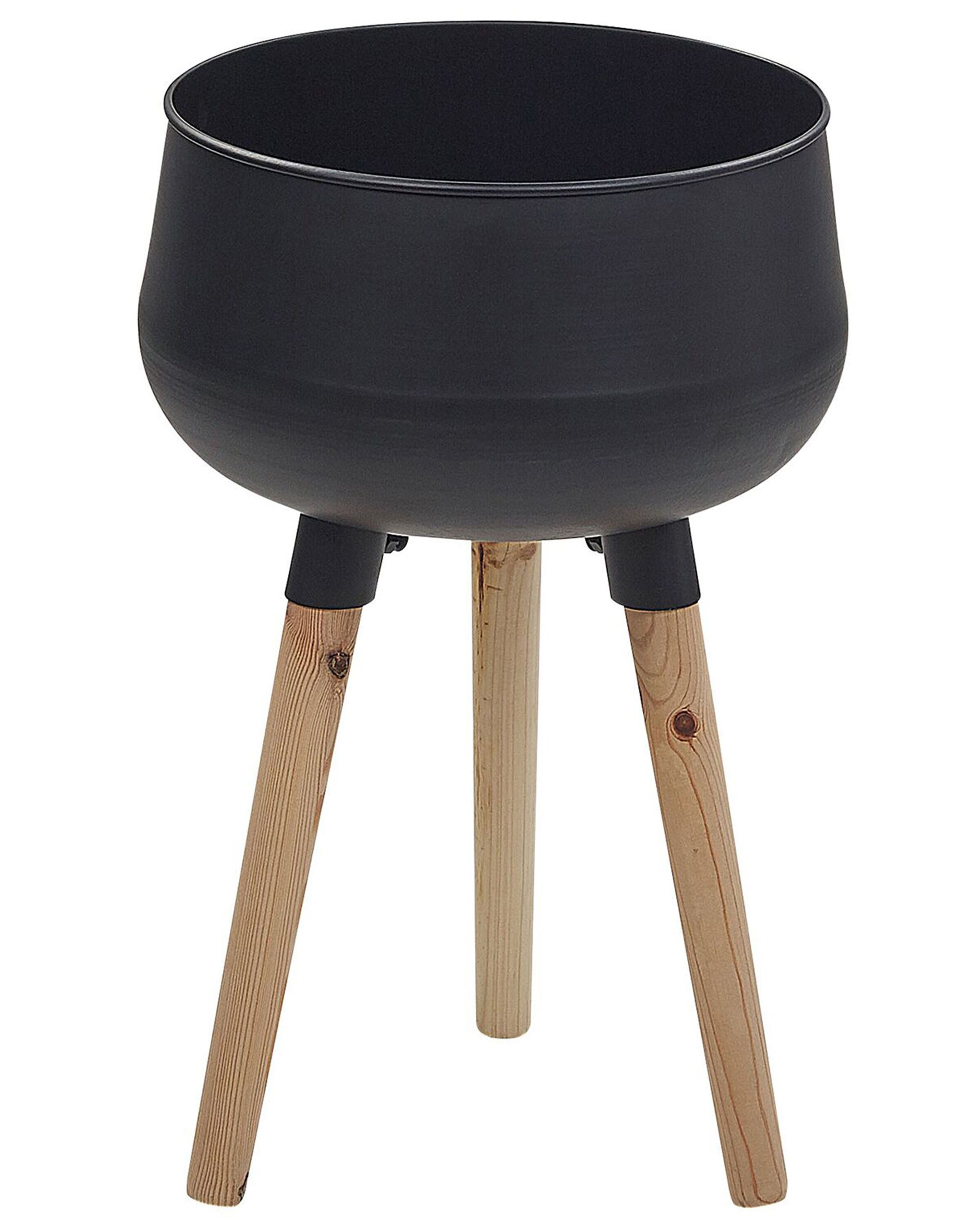 Metal Plant Pot Stand 30 x 30 x 47 cm Black with Light Wood AGROS - Gemini Interiors