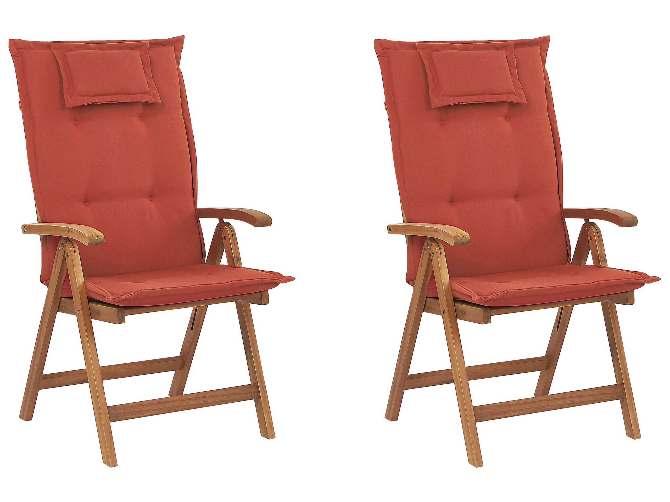 Set of 2 Acacia Wood Garden Folding Chairs with Red Cushions JAVA - Gemini Interiors