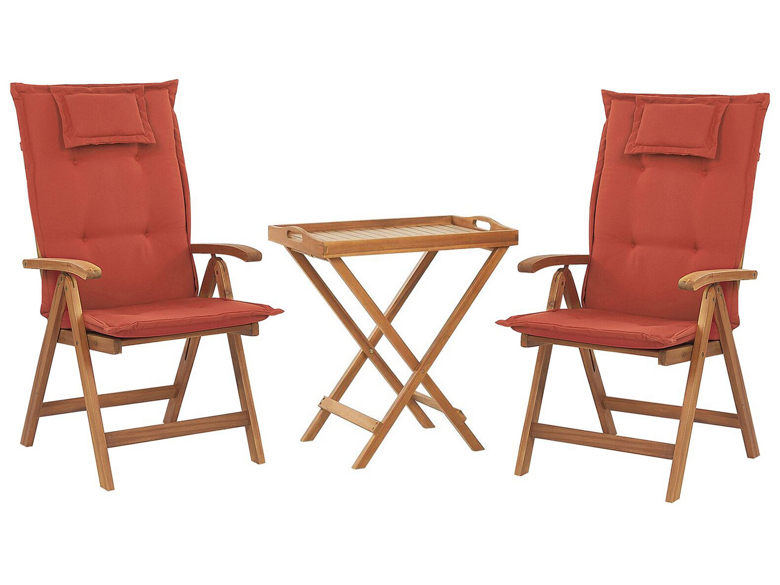 Acacia Wood Bistro Set with Red Cushions JAVA - Gemini Interiors