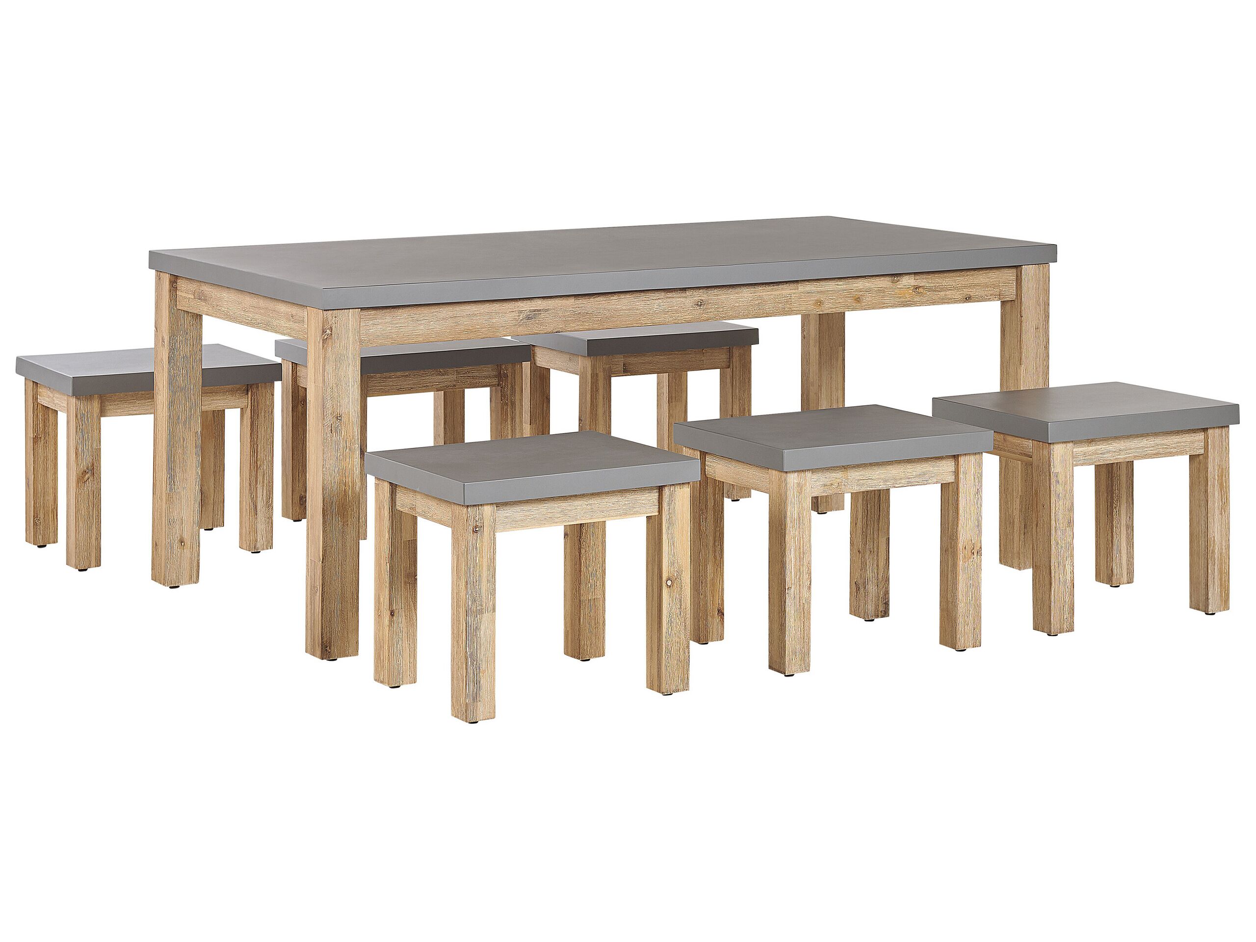 6 Seater Concrete Garden Dining Set 6 Stools Grey OSTUNI - Gemini Interiors