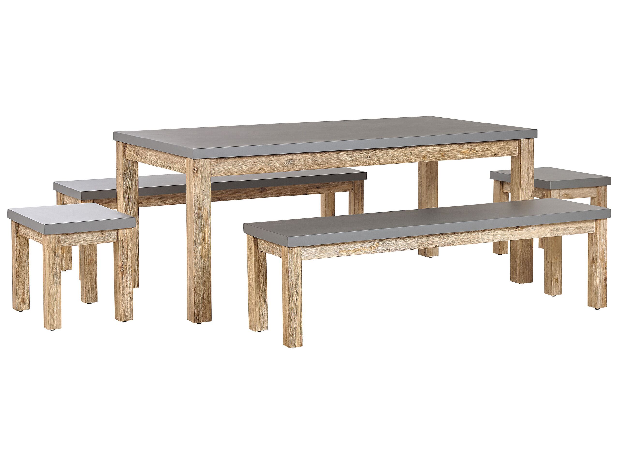 8 Seater Concrete Garden Dining Set 2 Benches and 2 Stools Grey OSTUNI - Gemini Interiors