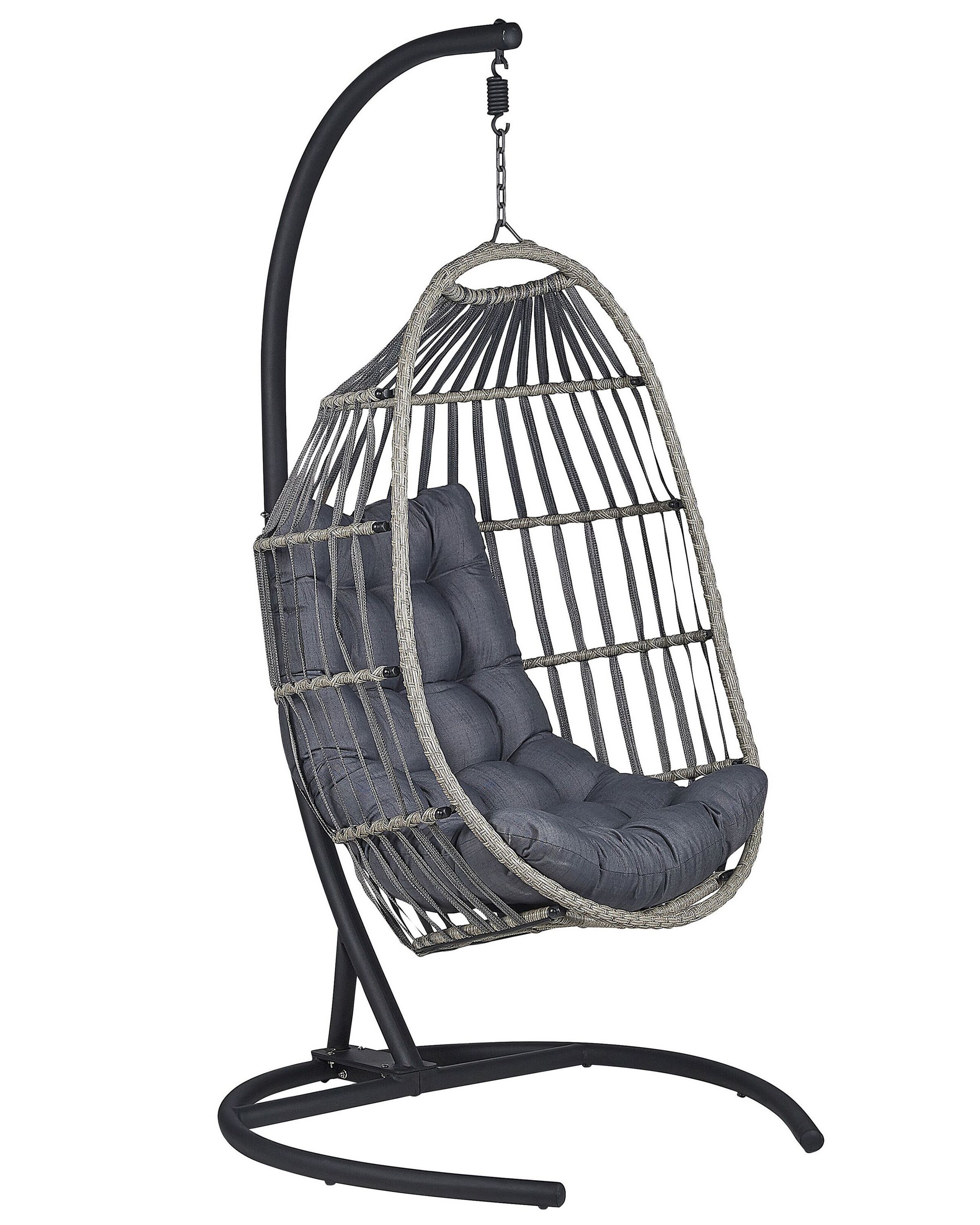 PE Rattan Hanging Chair with Stand Dark Grey SESIA - Gemini Interiors