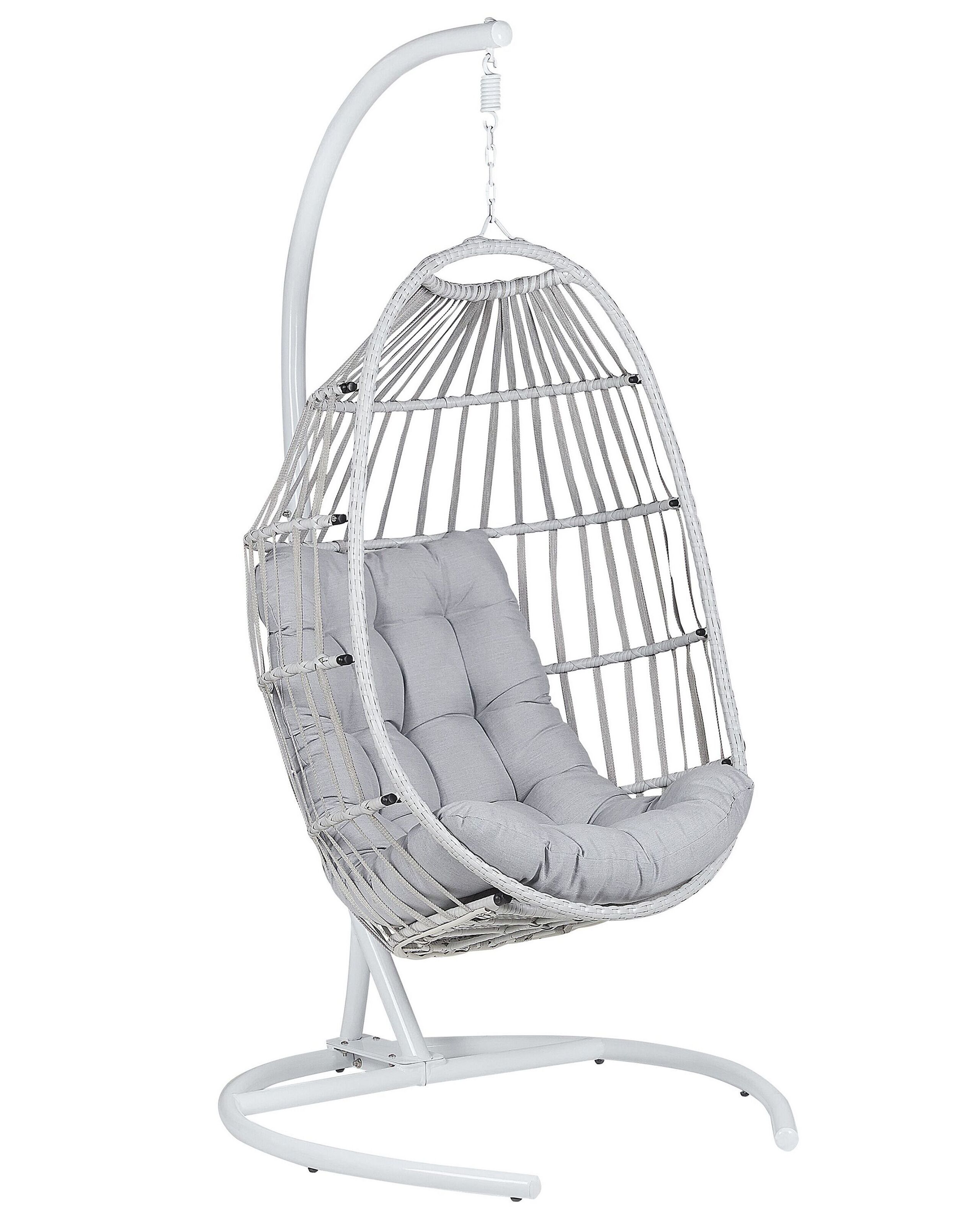 PE Rattan Hanging Chair with Stand Light Grey SESIA - Gemini Interiors