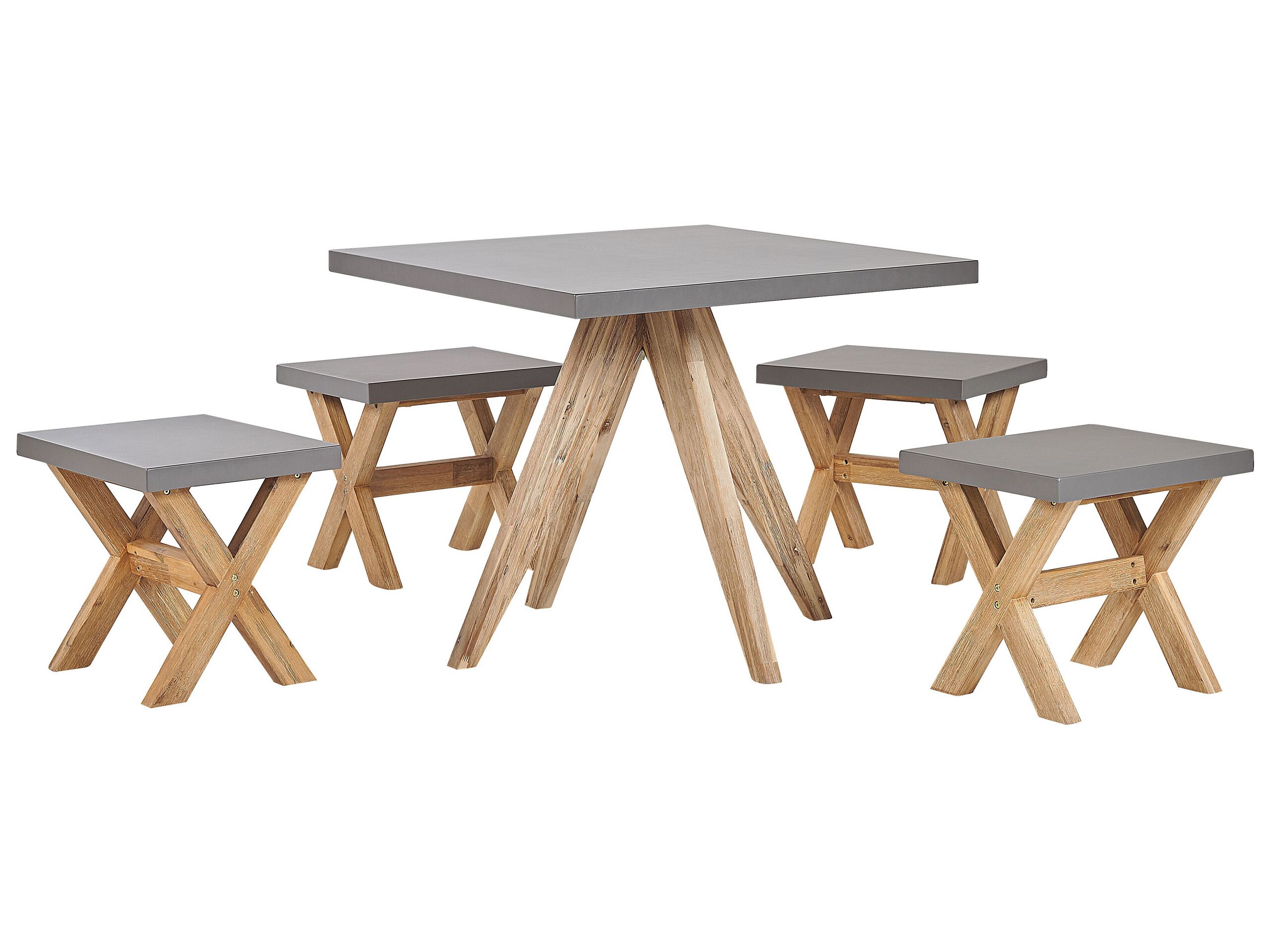 4 Seater Concrete Garden Dining Set Square Table Grey OLBIA - Gemini Interiors