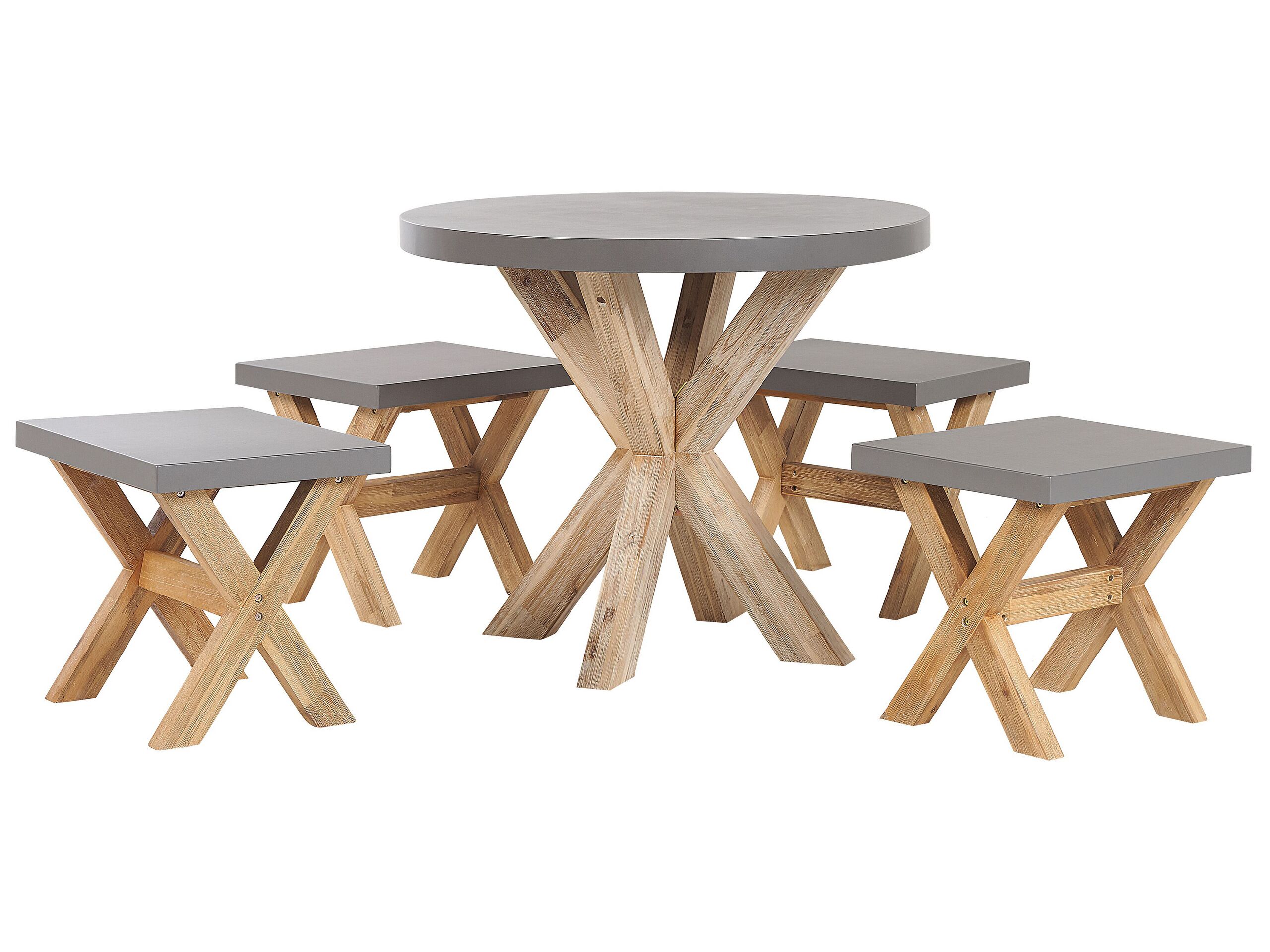 4 Seater Concrete Garden Dining Set Round Table Grey OLBIA - Gemini Interiors