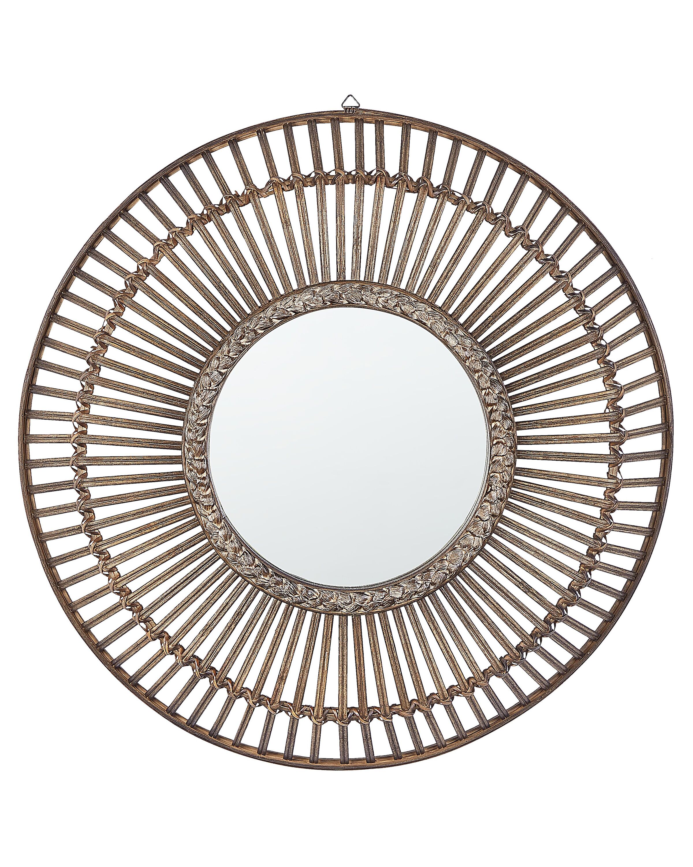 Round Bamboo Wall Mirror 66cm Dark Wood - Gemini Interiors