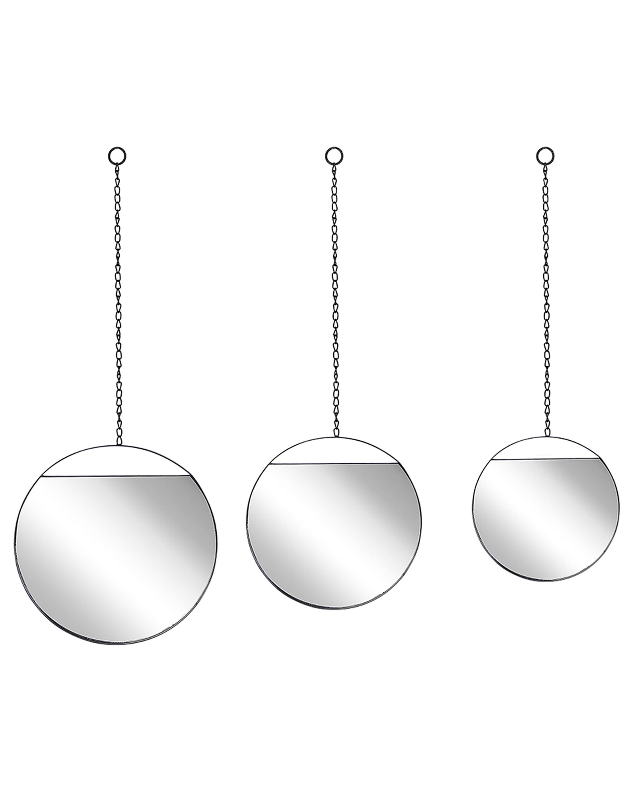 Set of 3 Round Metal Wall Mirrors with Chains 24 29 33cm Black - Gemini Interiors