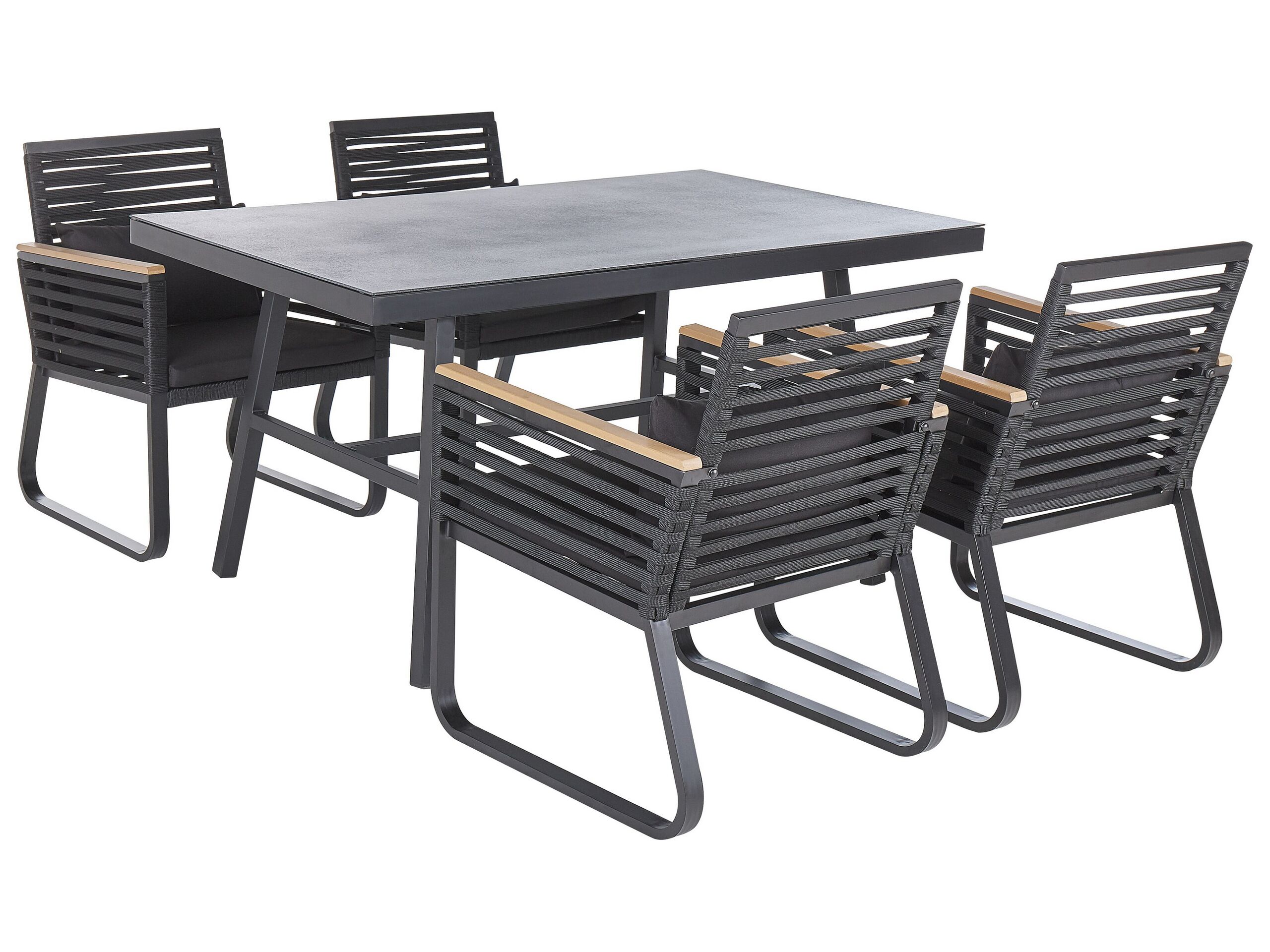 4 Seater Metal Garden Dining Set Black CANETTO - Gemini Interiors