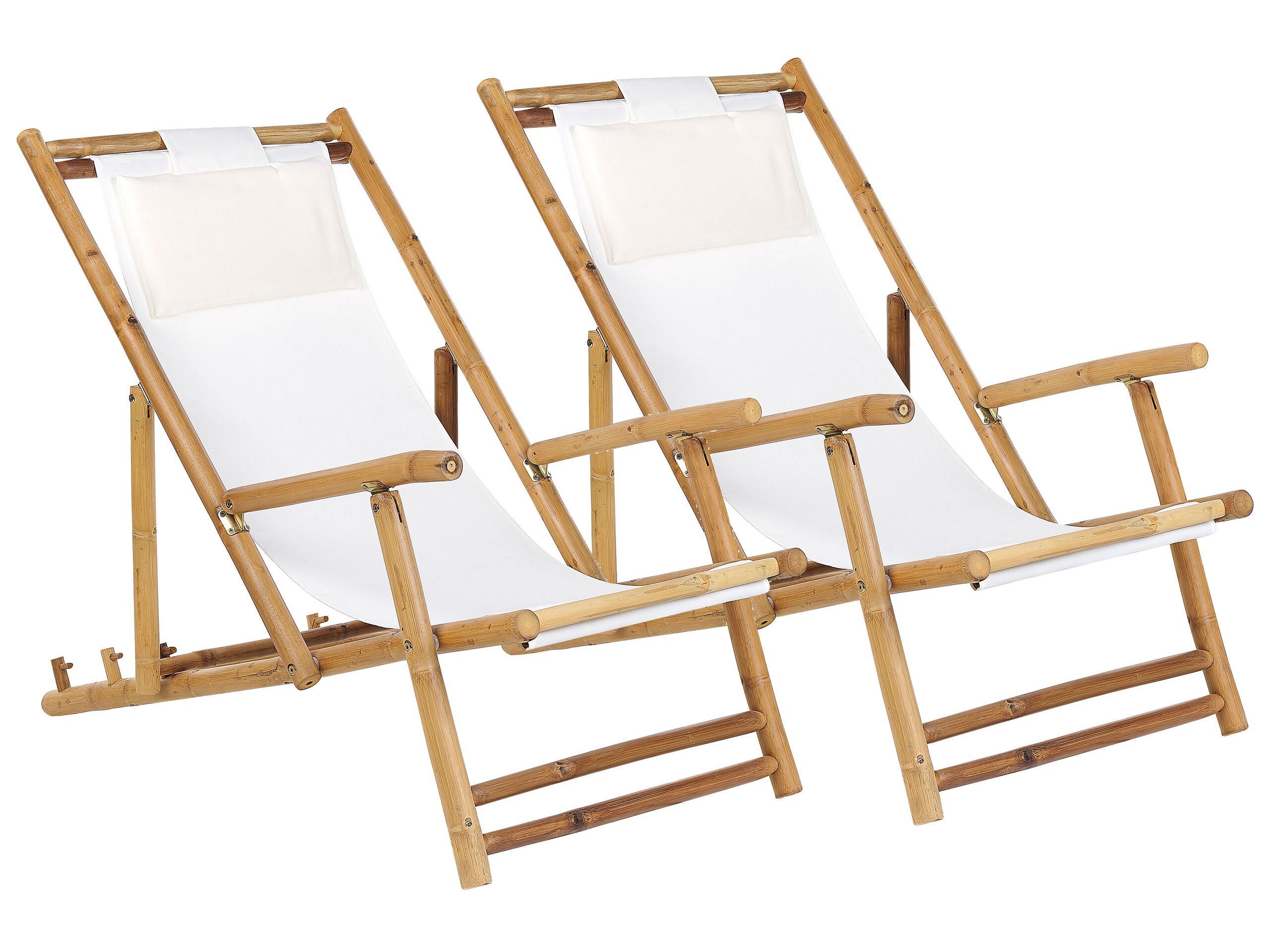 Set of 2 Bamboo Sun Loungers Light Wood and Off-White ATRANI - Gemini Interiors