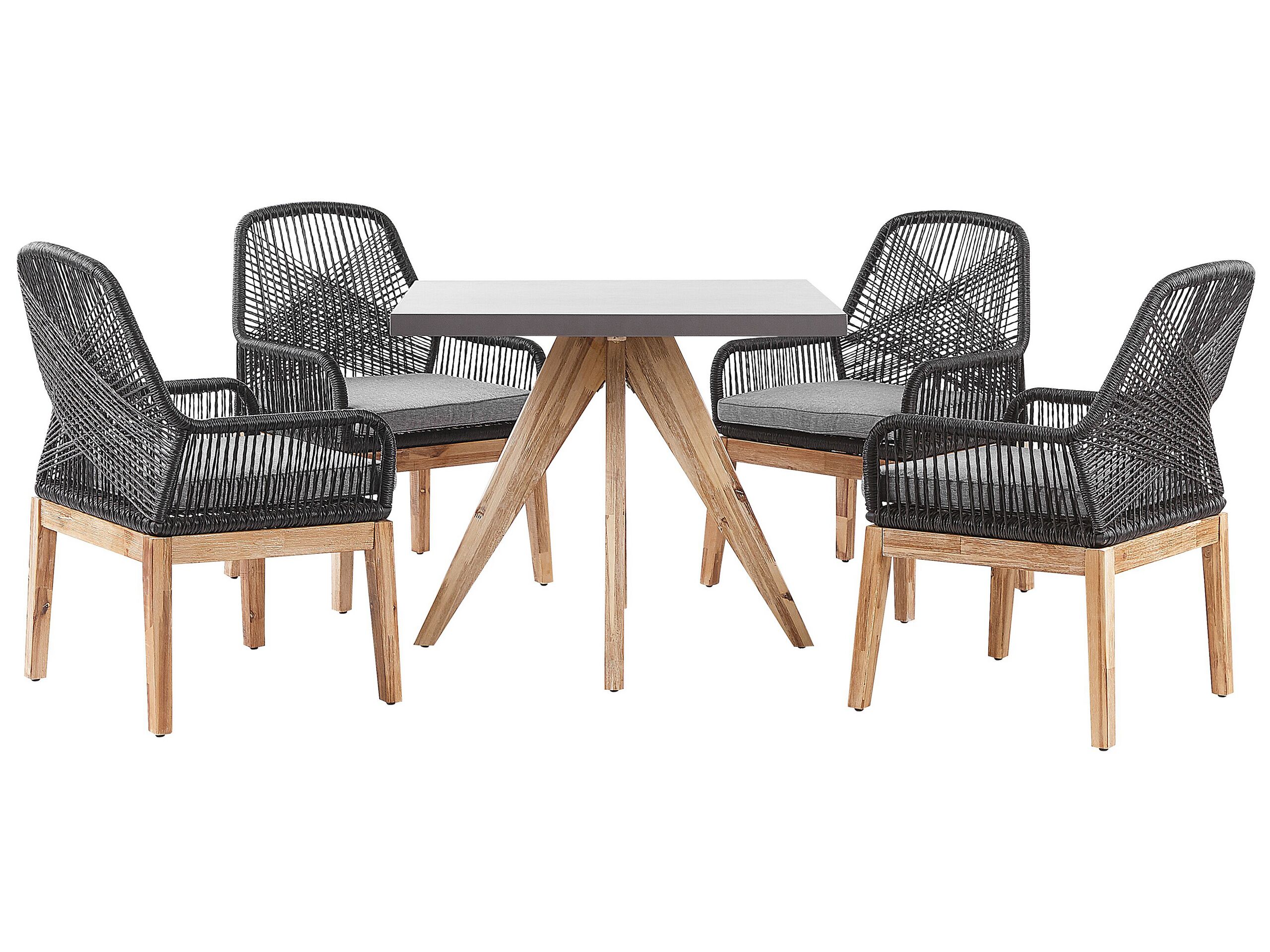 4 Seater Concrete Garden Dining Set Square Table with Chairs Black OLBIA - Gemini Interiors