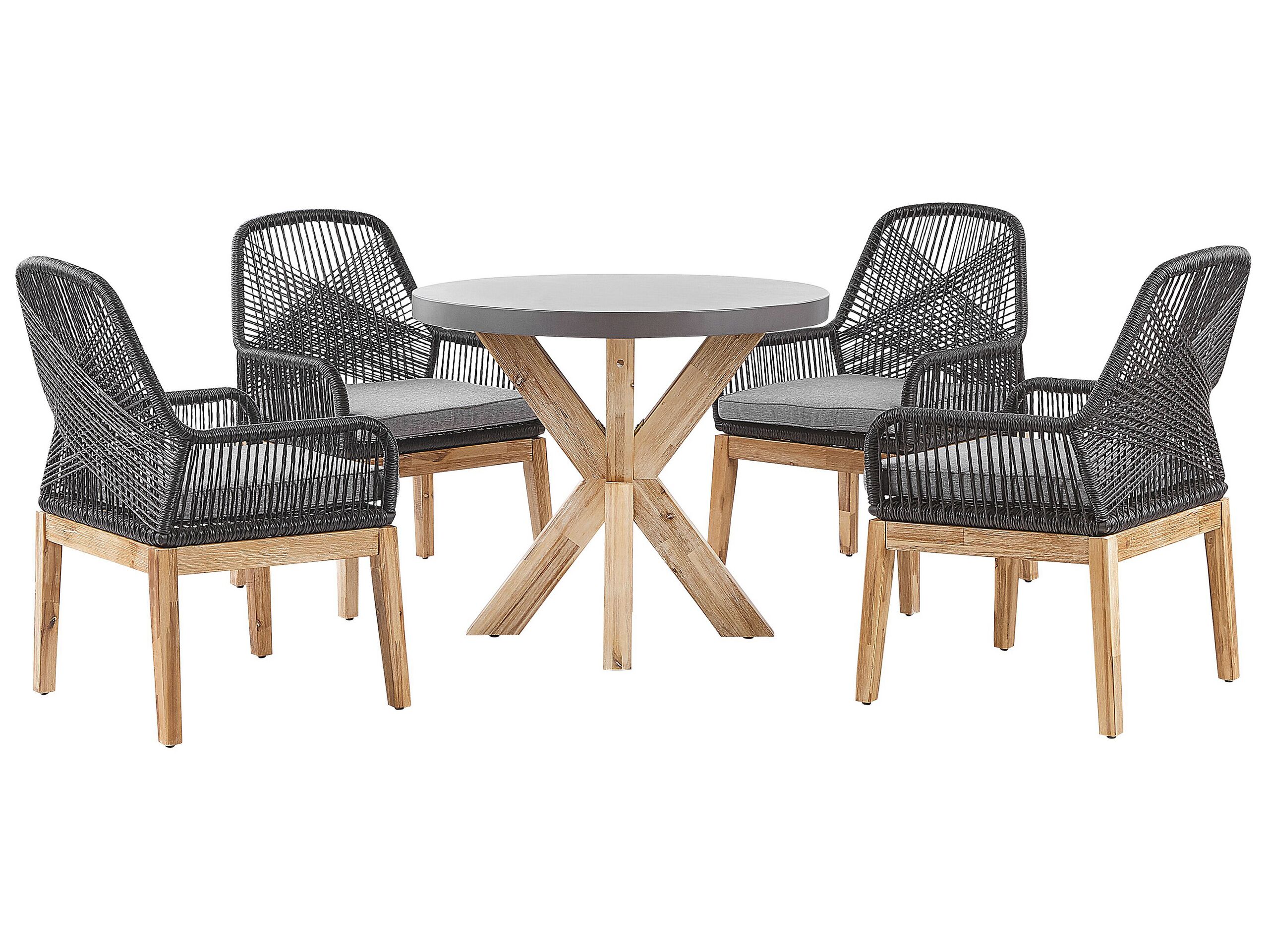 4 Seater Concrete Garden Dining Set Round Table with Chairs Black OLBIA - Gemini Interiors