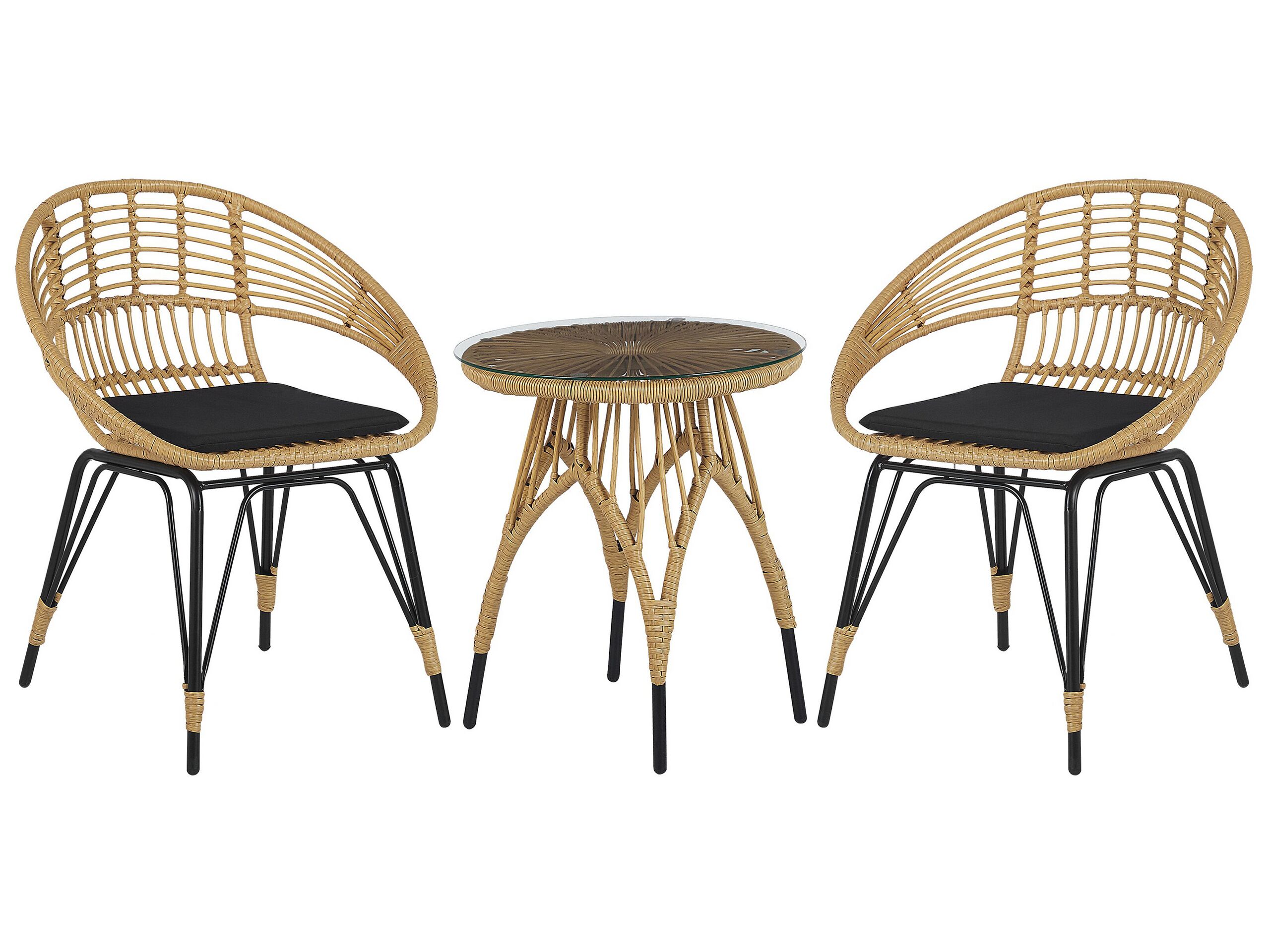 PE Rattan Bistro Set Natural with Black PELLARO - Gemini Interiors