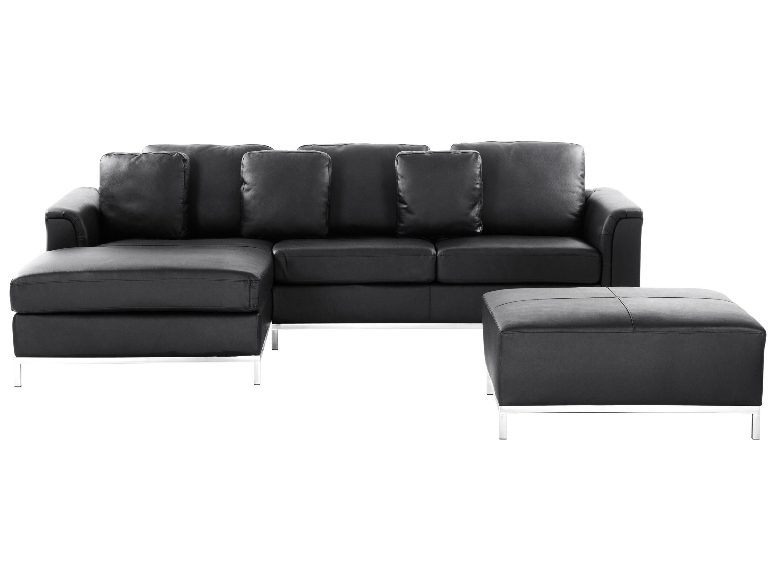 Right Hand Leather Corner Sofa with Ottoman Black OSLO - Gemini Interiors